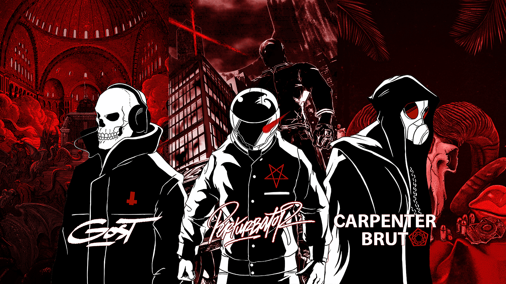 2133x1200 The Darksynth Trinity Peturbator, Carpenter Brut, GosT