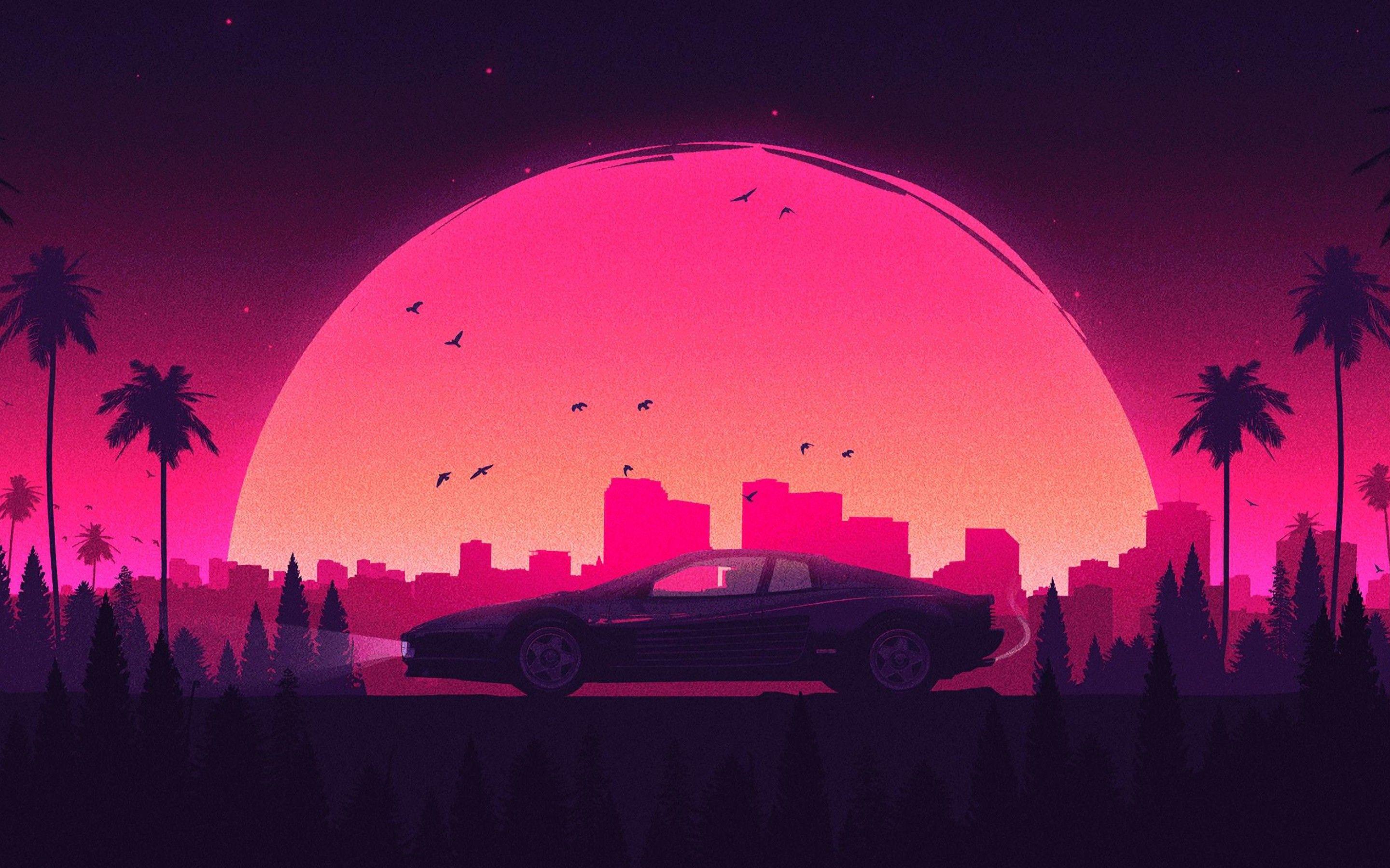 2880x1800 Pink Retro City Lamborghini Macbook Pro Retina HD 4k Wallpaper, Image, Background, Photo and Picture