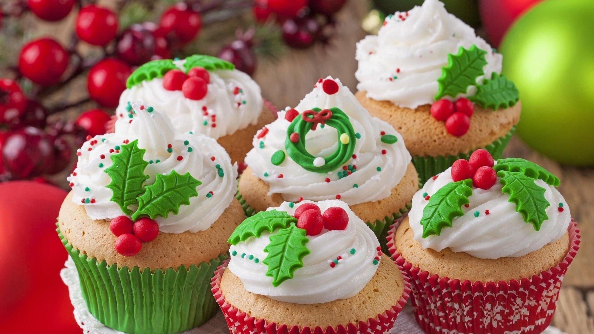 1920x1080 Christmas themed Cupcakes Wallpaper