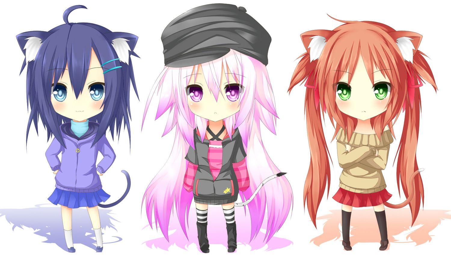 1500x863 animal ears blue eyes blue hair blush catgirl cat smile chibi green