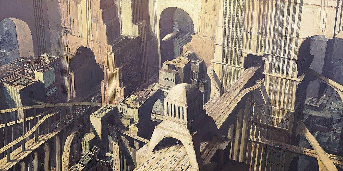 1400x700 Futuristic cityscape wallpaper