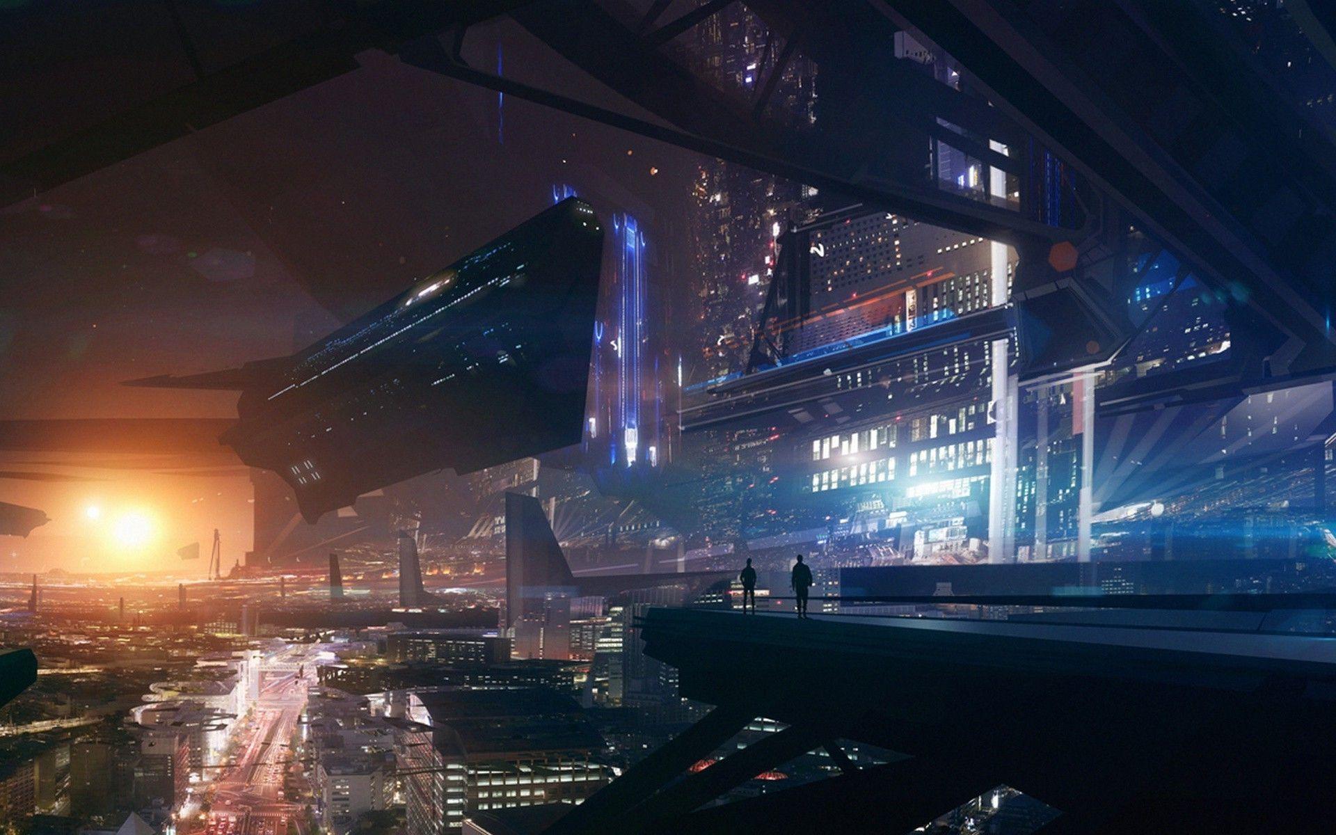 1920x1200 future city lights space futuristic spaceship fantasy art mass
