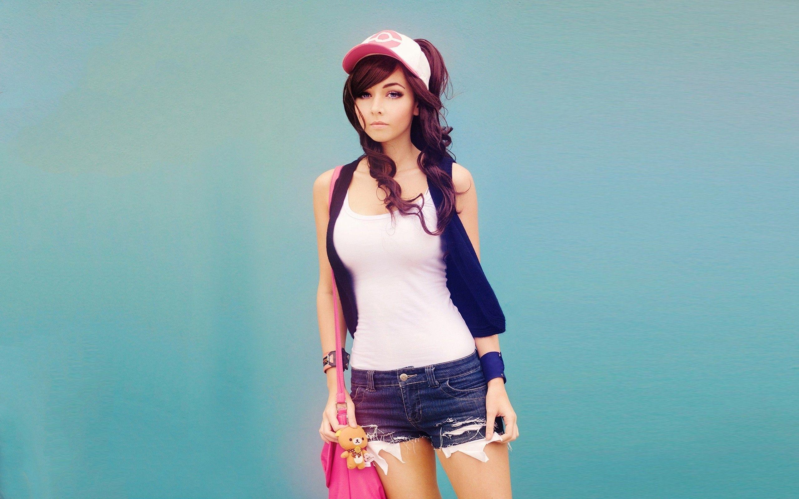 2560x1600 Amy Thunderbolt, #jean shorts, #brunette, #model, #Pokémon