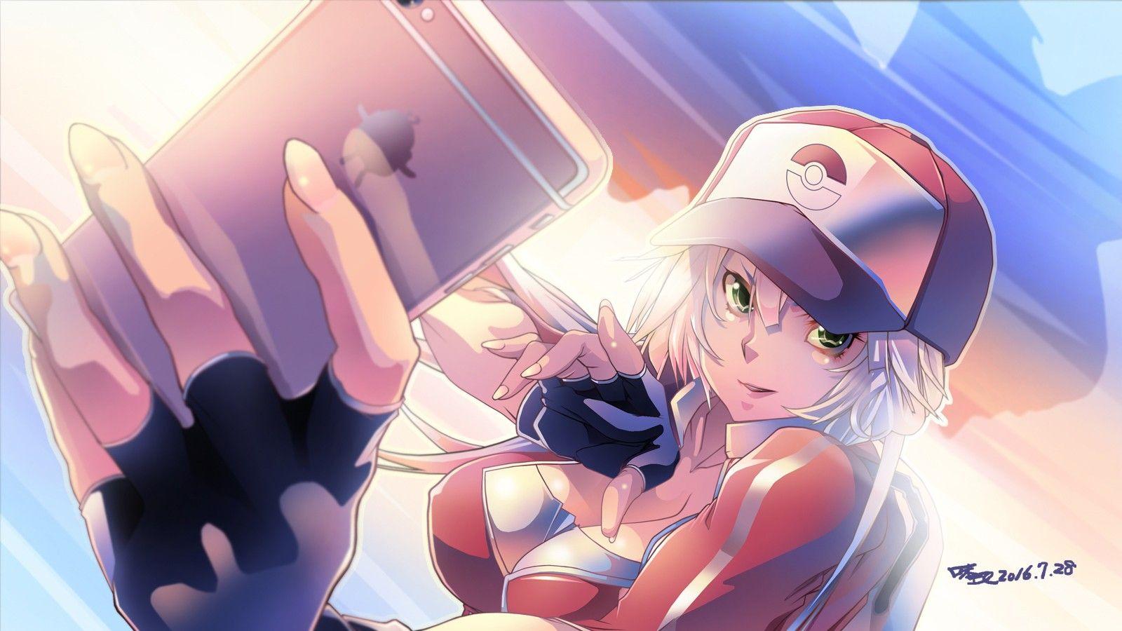 1600x900 #Pokémon, #green eyes, #open shirt, #long hair, #anime