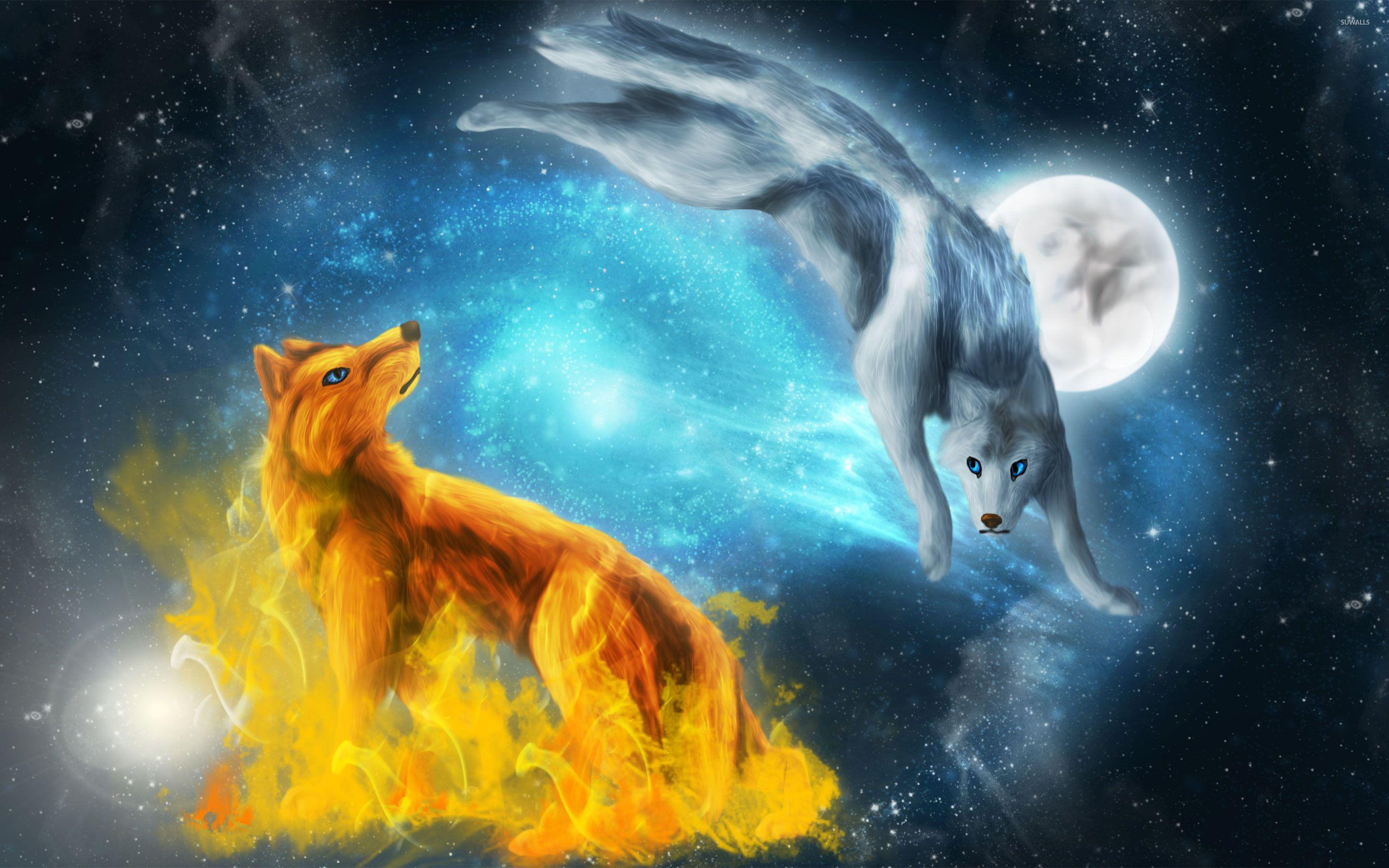 2880x1800 Fire and Ice Wolf Wallpaper