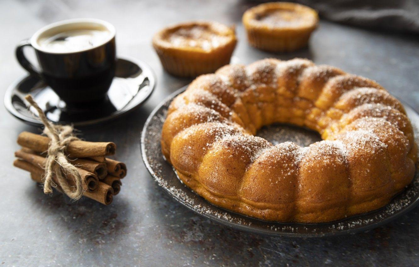 1332x850 Wallpaper coffee, pie, Cup, cakes, the dough, powder, bake, rorica