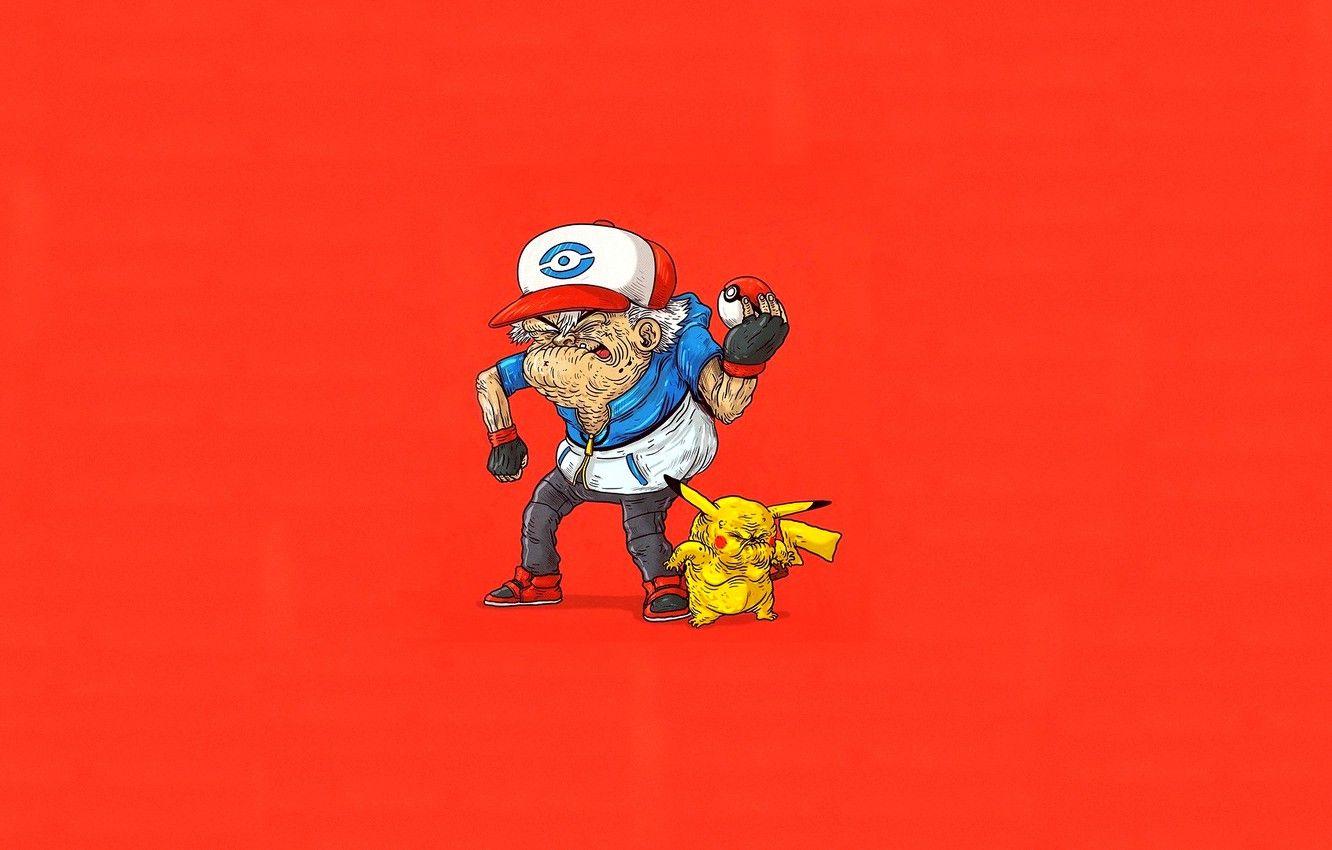 1332x850 Wallpaper Red, Pokebol, Art, Pokemon, Ash Ketchum, Old age
