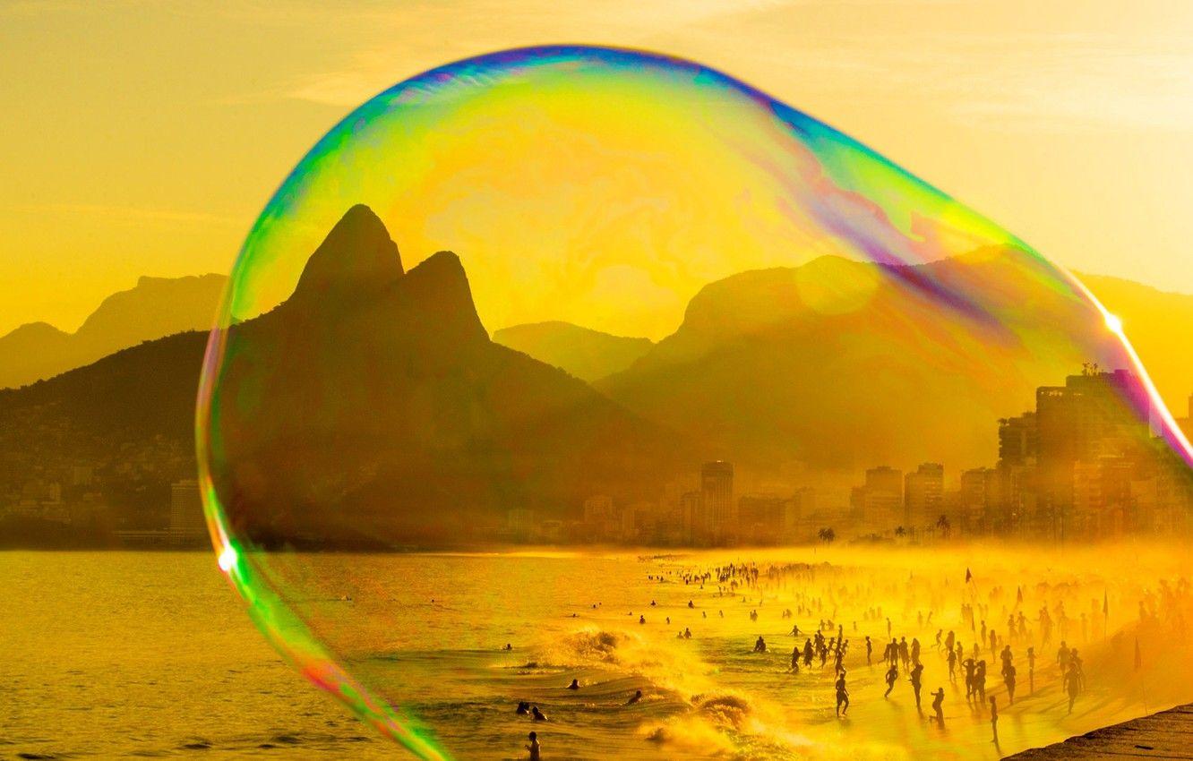 1332x850 Wallpaper bubble, beach, Rio de Janeiro, mountains, Ipanema