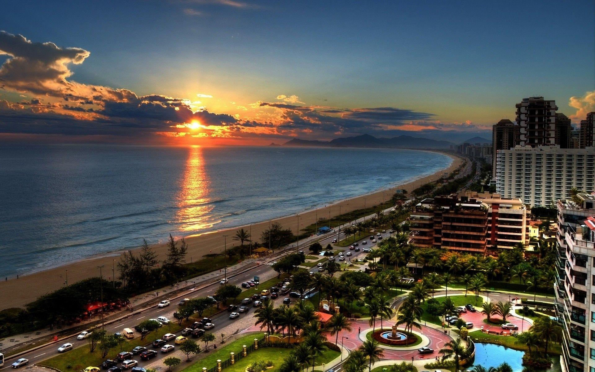 1920x1200 Copacabana beach at sunset, Rio De Janeiro, Brazil wallpaper