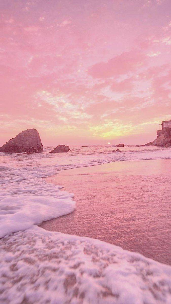 Nền bãi biển màu hồng thẩm mỹ 675x1200