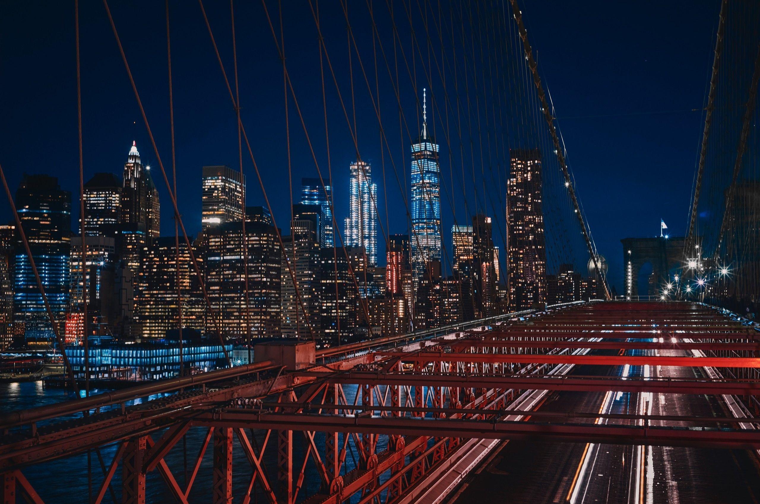 2560x1700 Download 2560x1700 Brooklyn Bridge, New York, Night, Skyscrapers