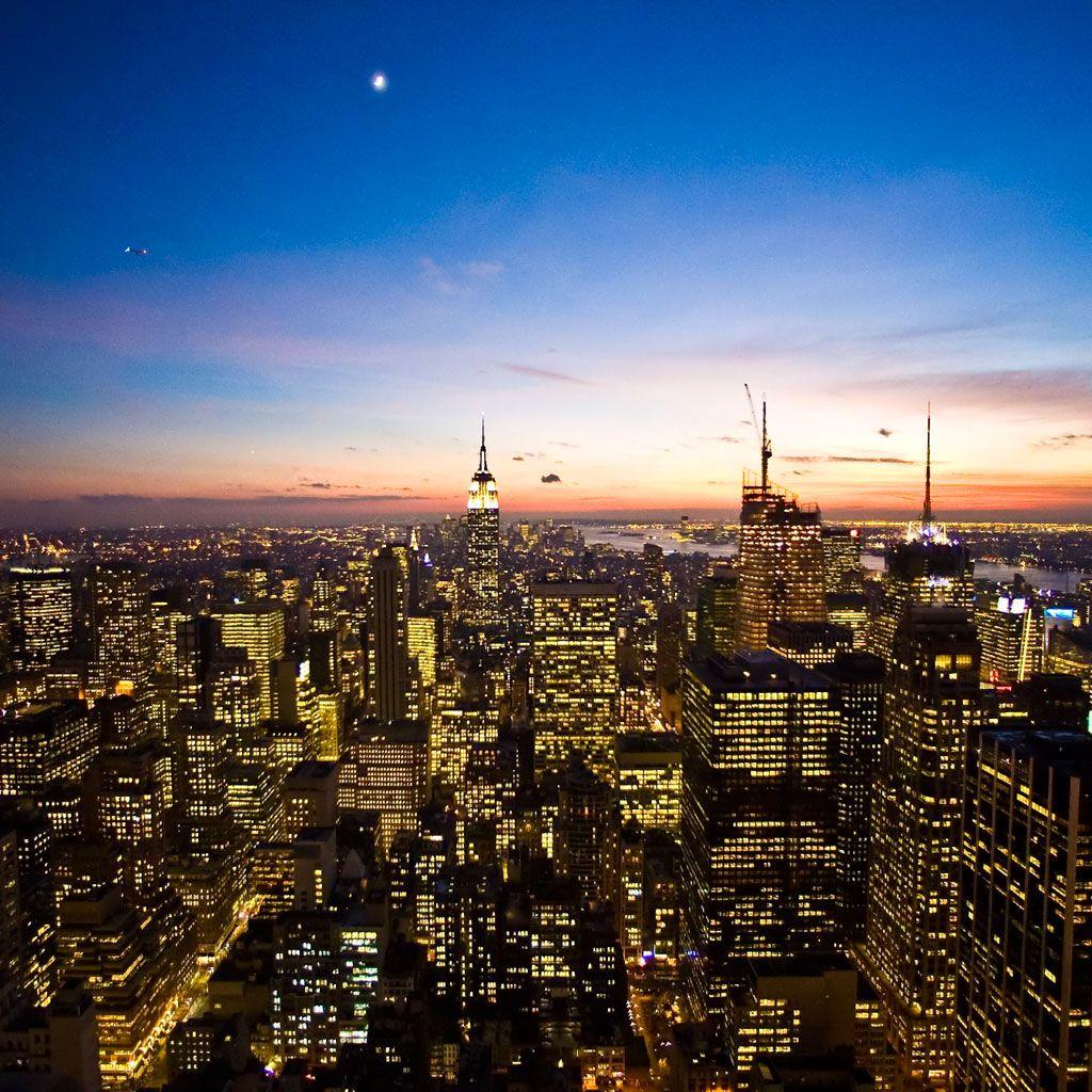 1024x1024 Magnificent New York Night Scene City View iPad Wallpaper Free