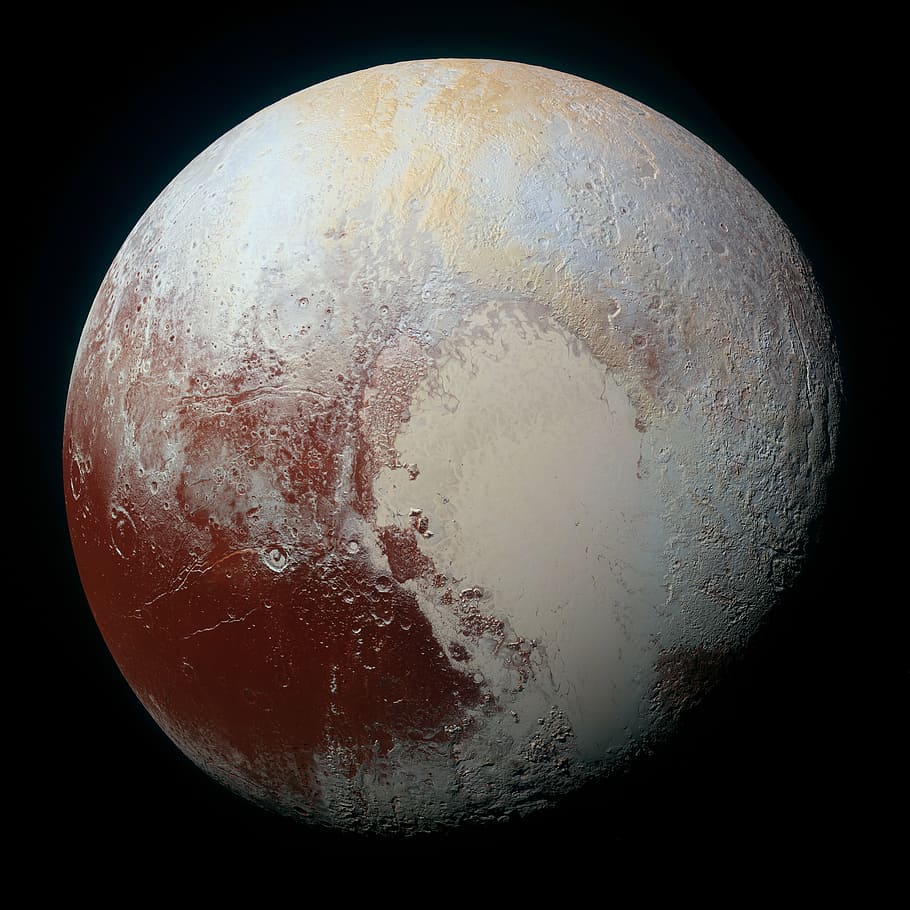 910x910 HD wallpaper: gray and red planet, pluto, dwarf planet, kuiper