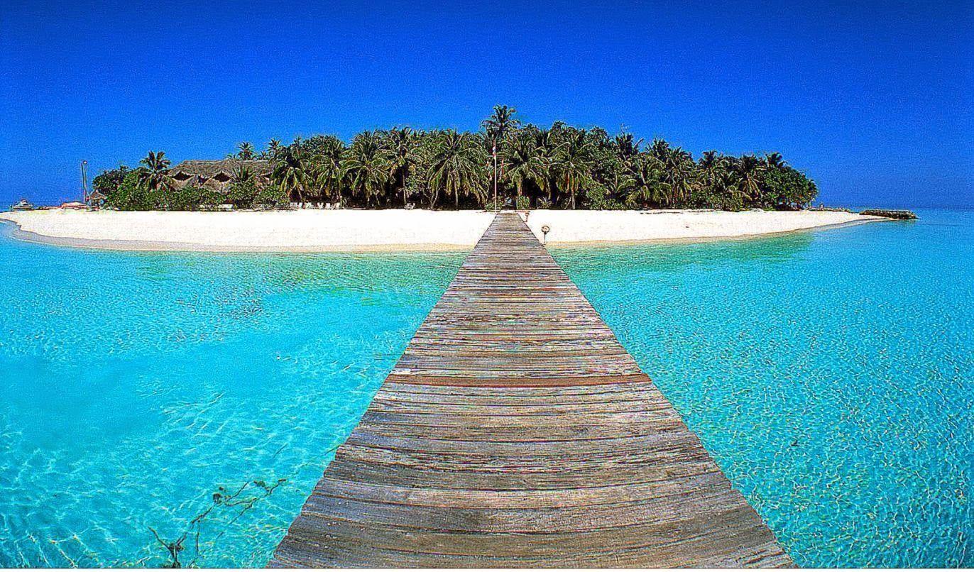 1372x806 Paradise Strand Tropical Beach Painting Wallpaper HD. Wallpaper