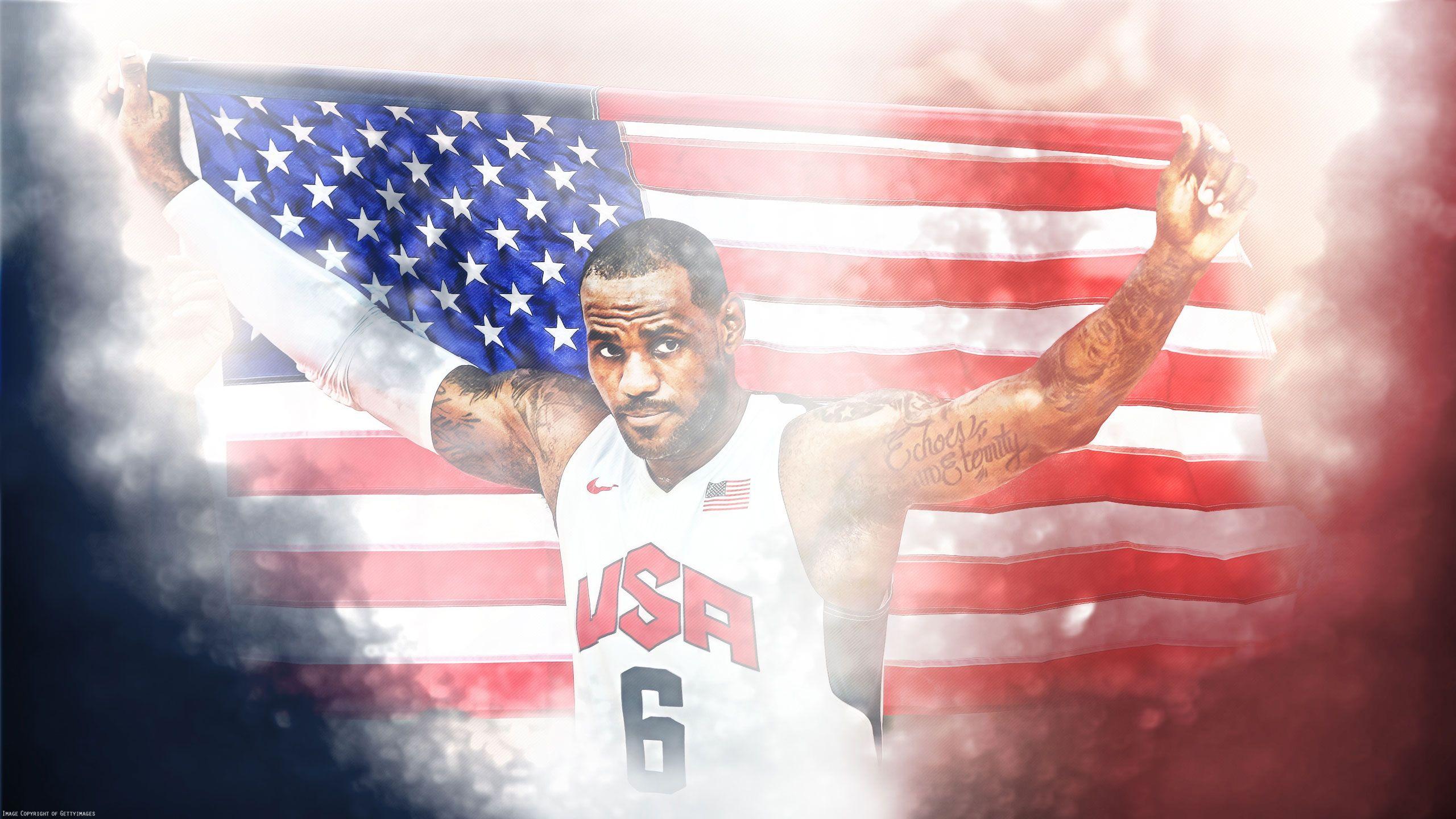 2560x1440 LeBron James London 2012 USA Flag 2560×1440 Wallpaper. Basketball