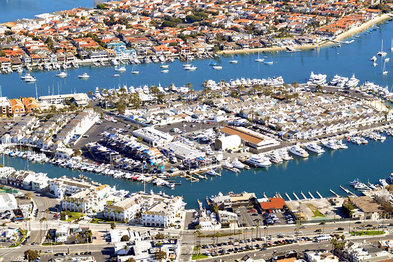 1280x853 Desktop Wallpaper USA Newport Beach Pier Yacht From above Cities