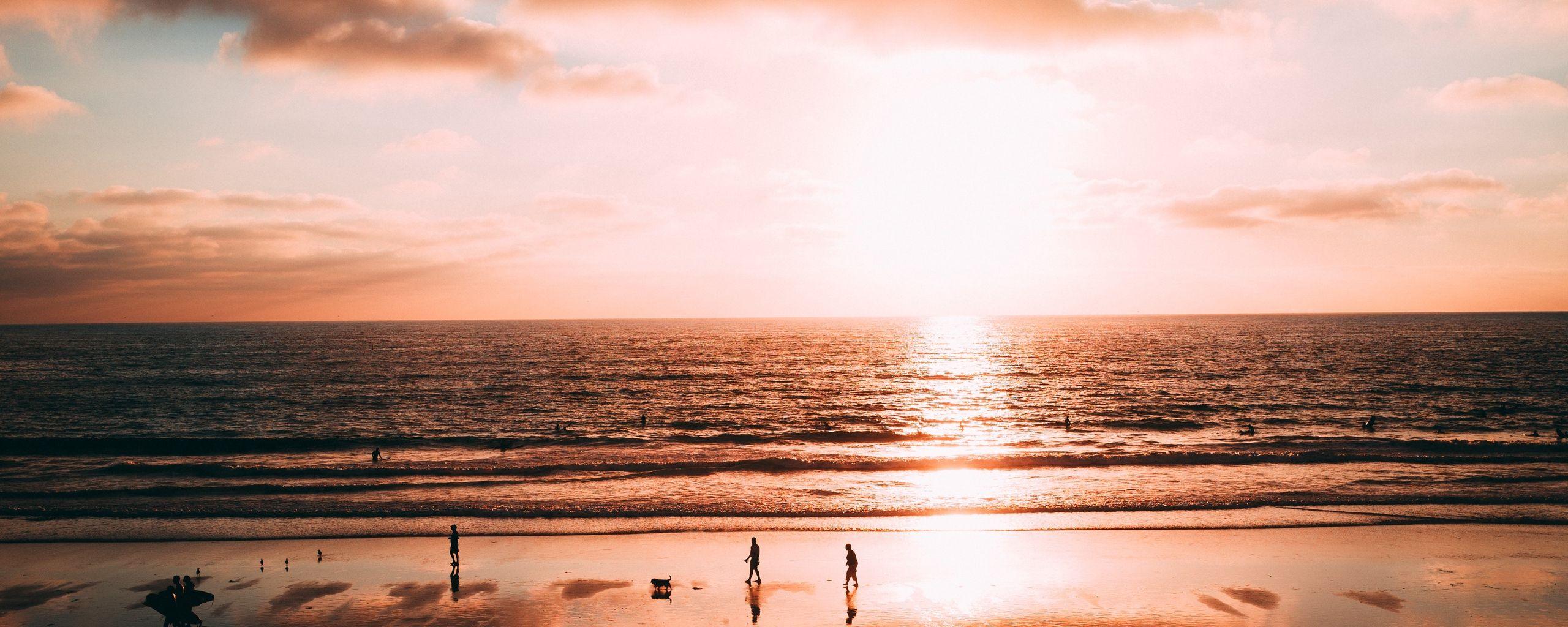 2560x1024 Download wallpaper 2560x1024 ocean, sunset, shore, la jolla, san