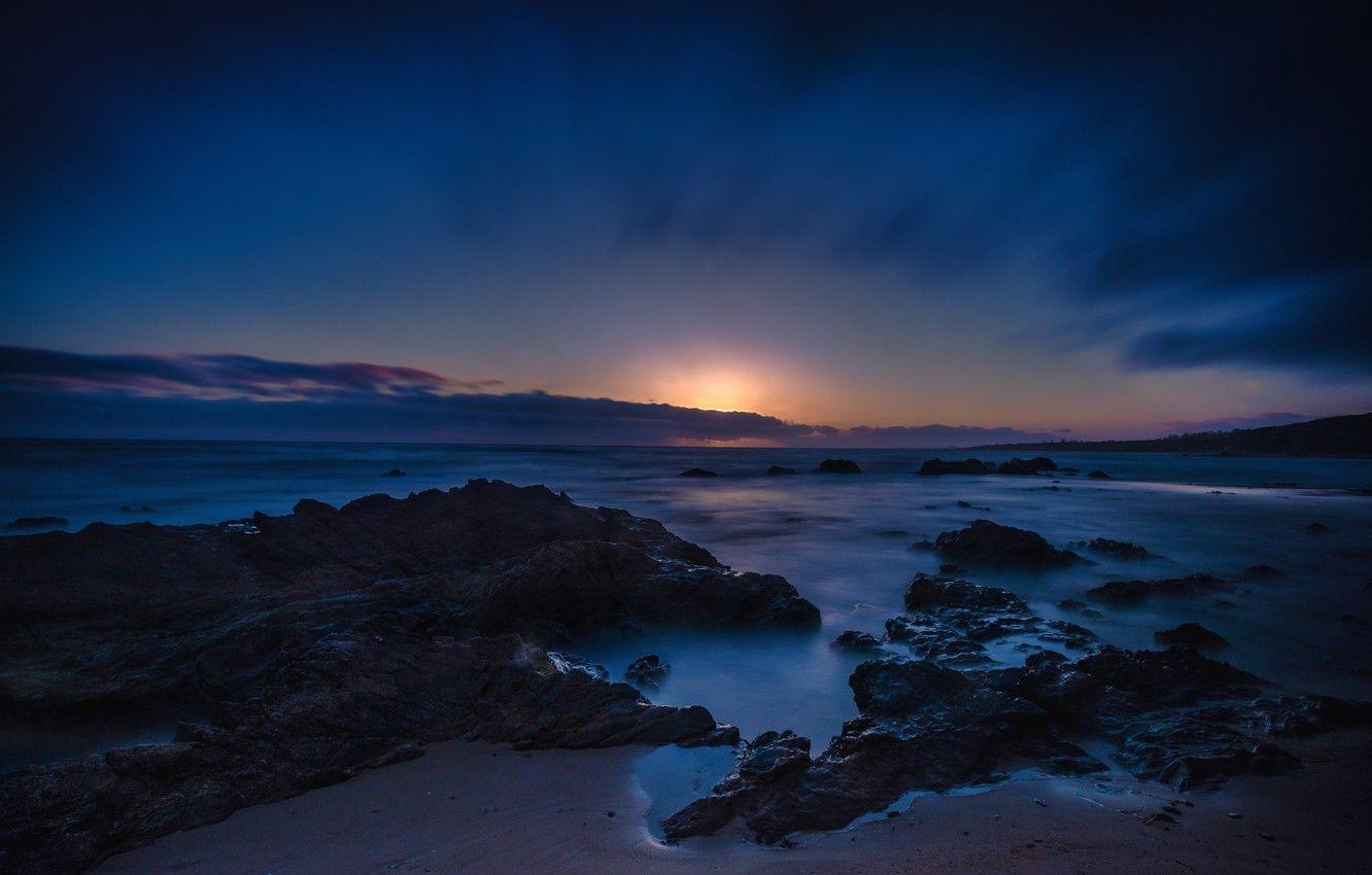 1332x850 Wallpaper sand, sea, night, stones, coast, horizon, CA, USA