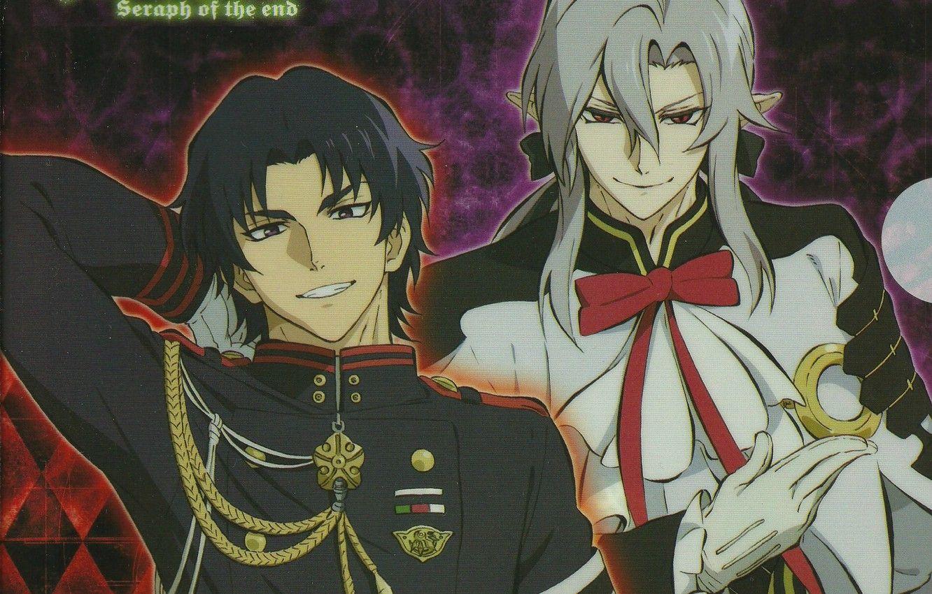 1332x850 Wallpaper smile, gloves, red eyes, military uniform, aiguillettes, The Last Seraphim, Owari no Seraph, Felid Bathory, Guren Ichinose, wamer, Yamato Yamamoto image for desktop, section сёнэн