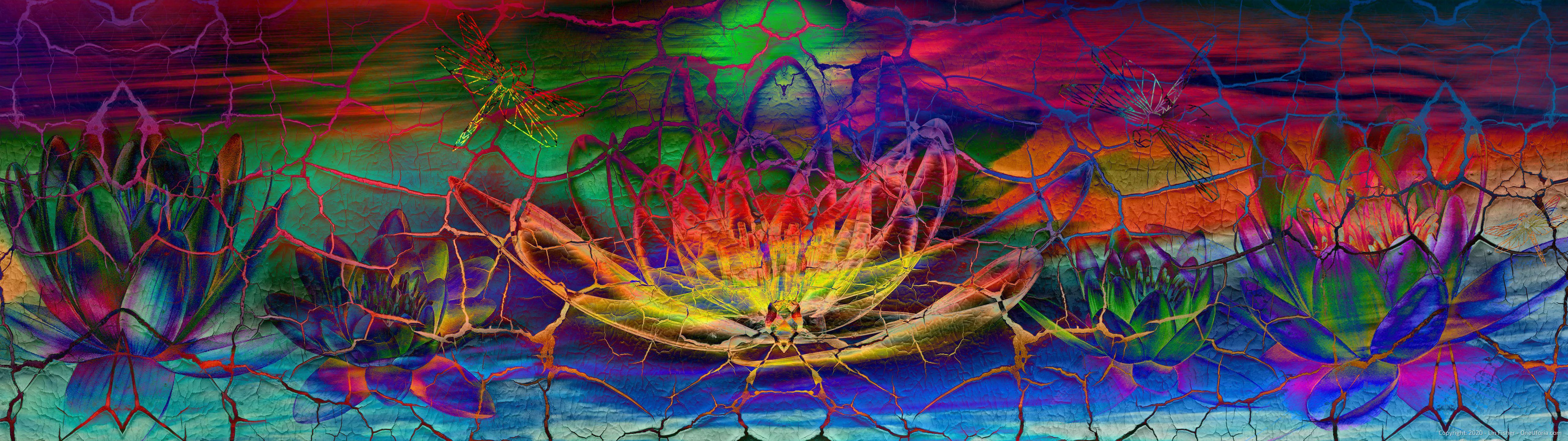 5120x1440 metaphysical, spiritual, surreal, lotus flowers, sacred geometry