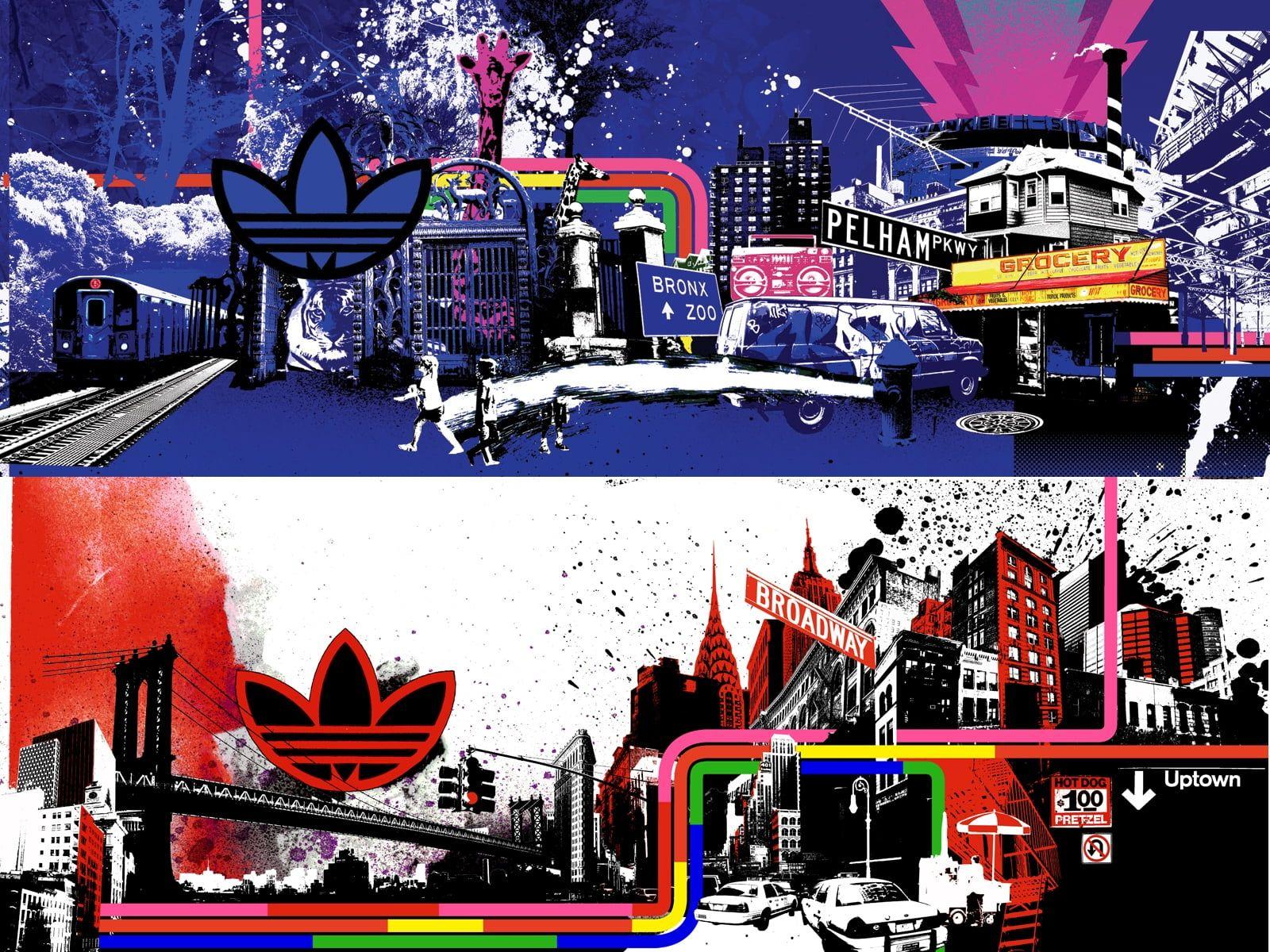 1600x1200 Blue and red Adidas logo photo collage HD wallpaper