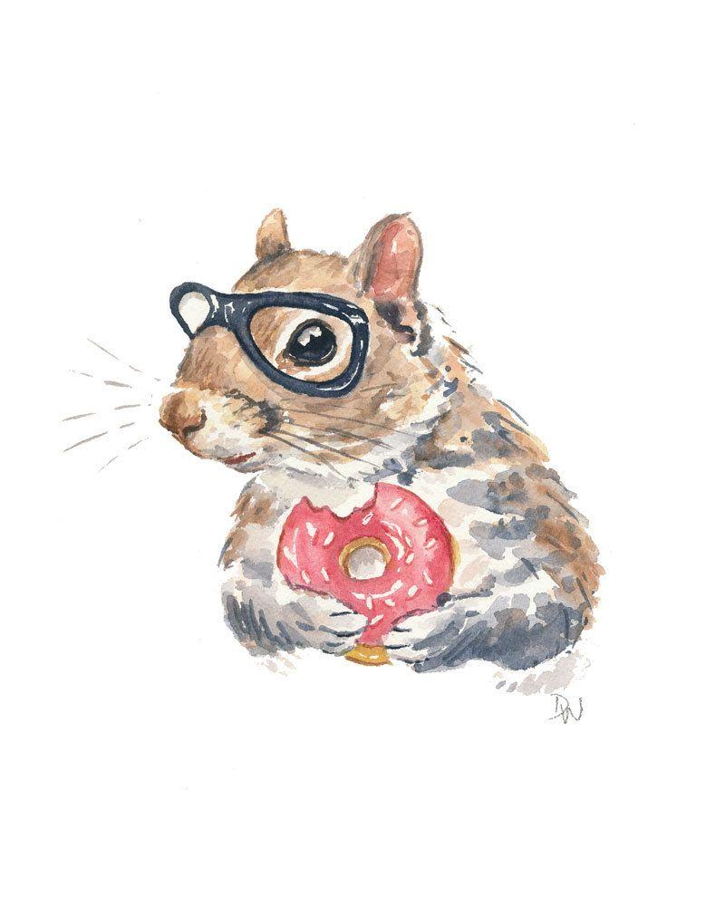 800x1000 Original Squirrel Watercolour Painting, Nerd Squirrel, Sprinkle