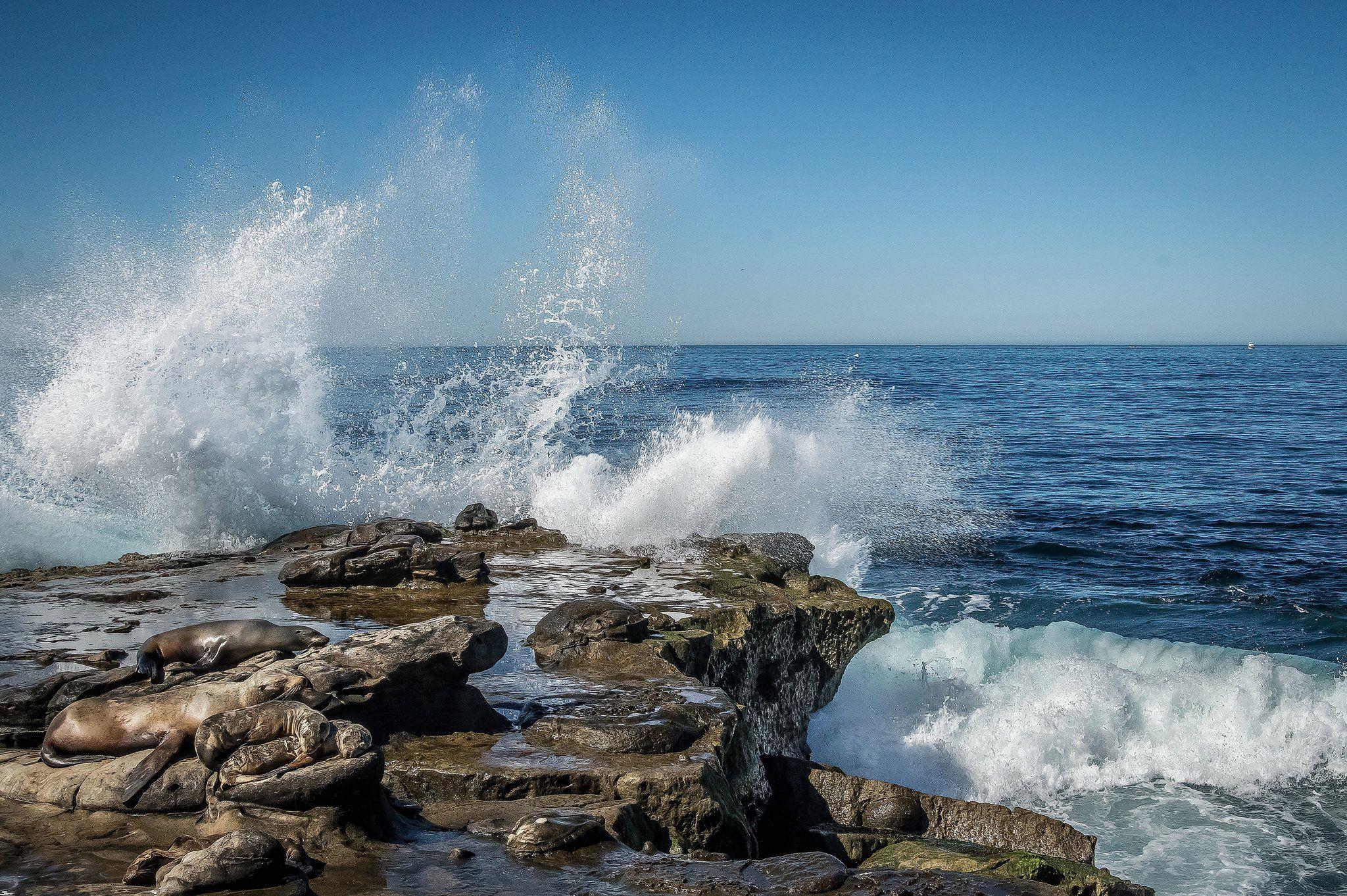 2048x1362 Waves Ocean USA Spray La Jolla California Nature wallpaper
