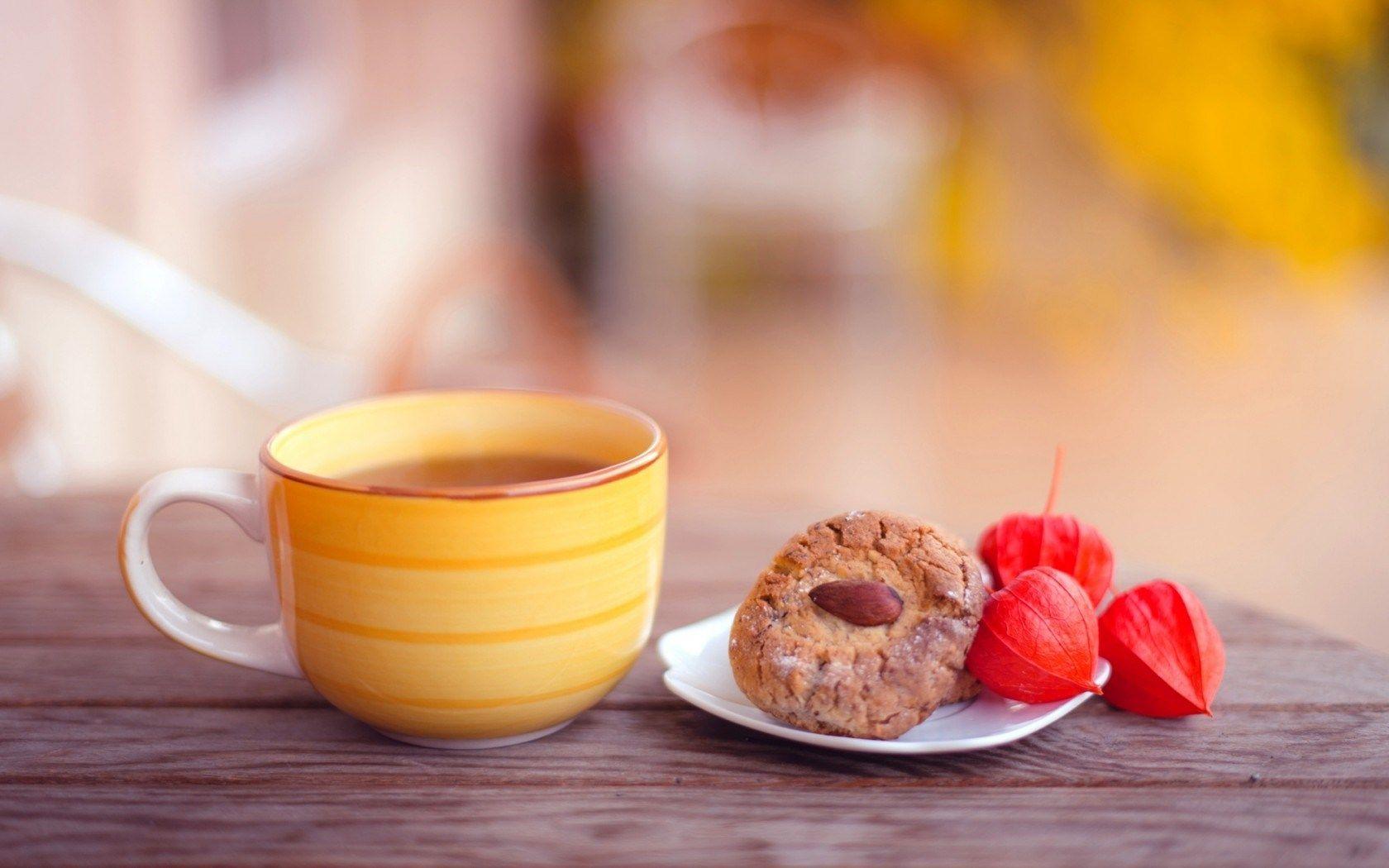 1680x1050 Cup Yellow Tea Biscuits Fall