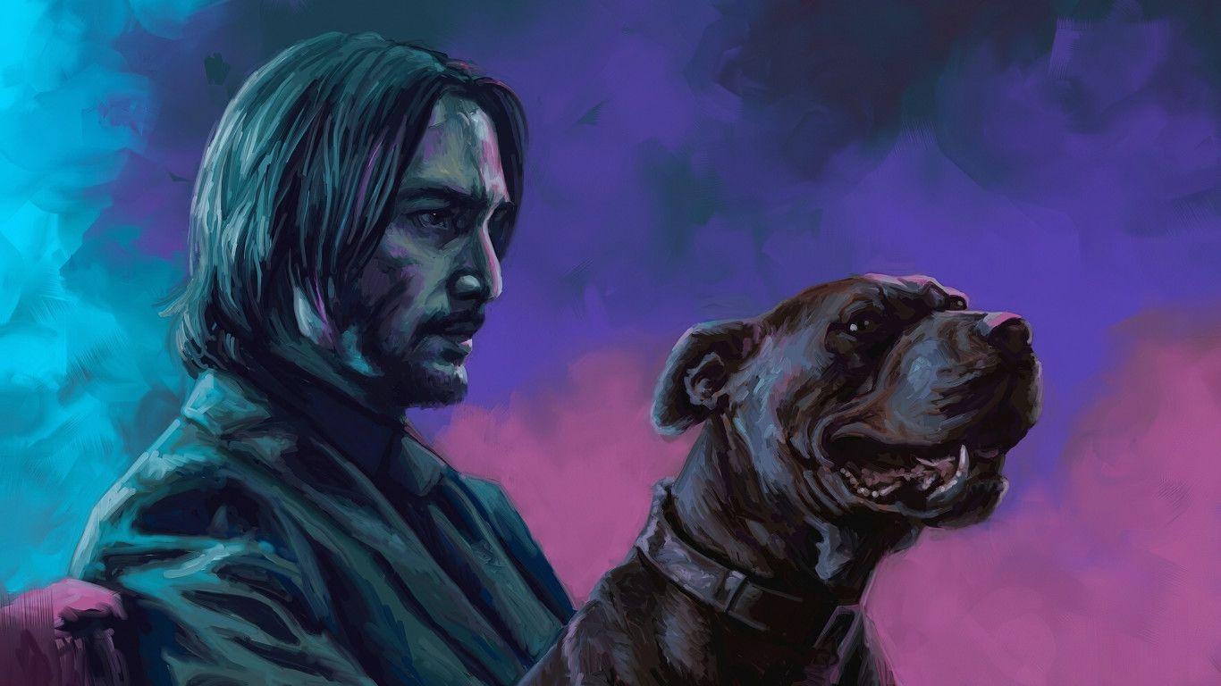 1366x768 John Wick With Dog Art 1366x768 Resolution HD 4k
