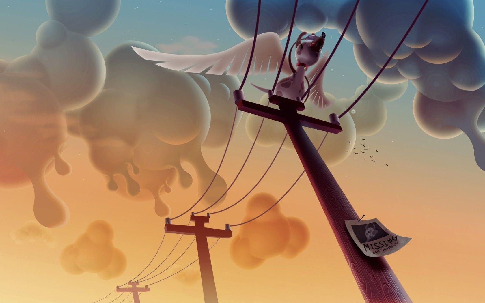 1680x1050 Dog Clouds Wings Humor Illustration 1680x1050 Resolution