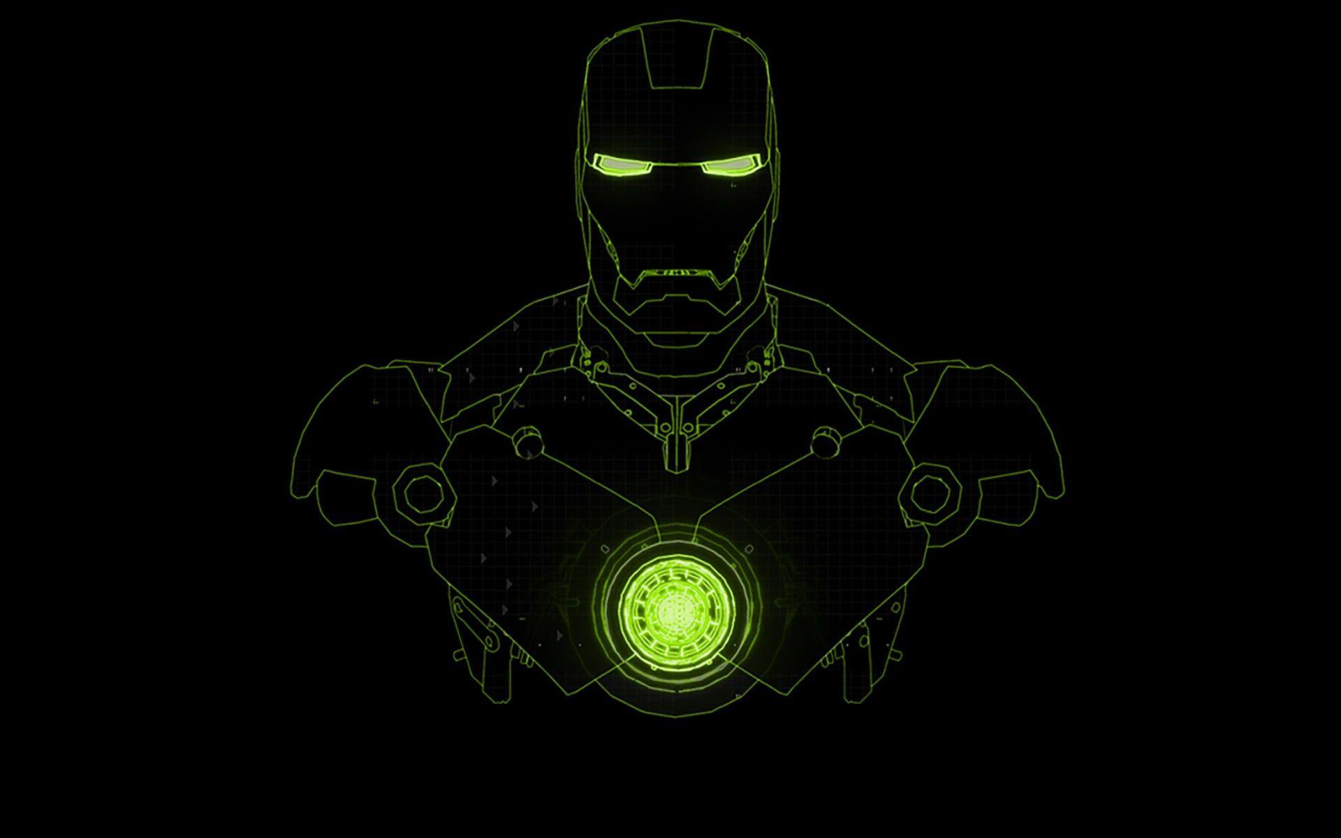 1920x1200 Green Iron Man illustration, Iron Man, digital art, minimalism, black background HD wallpaper