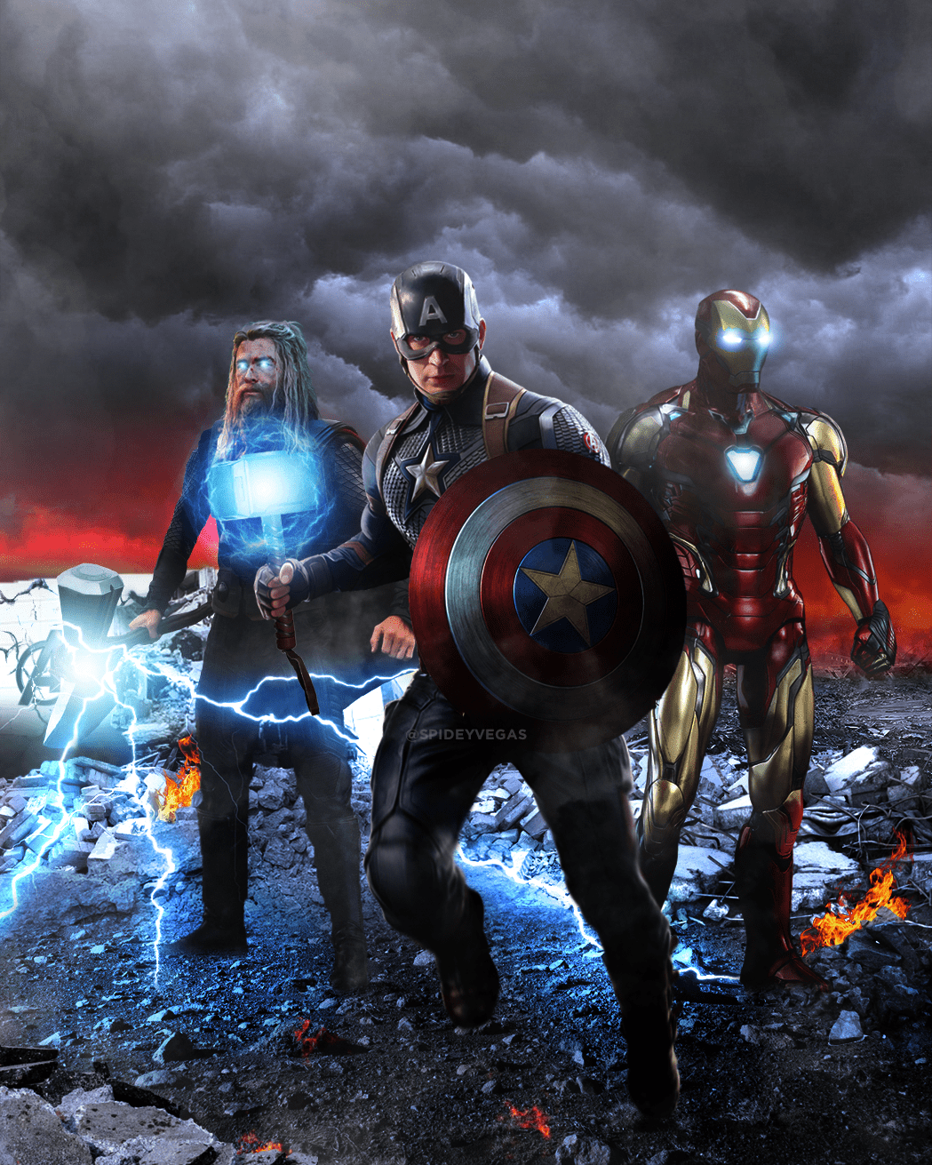 1049x1311 The Big Three Endgame Piece! Only thing missing are the Infinity Stones with Tony. Marvel superheroes, Marvel artwork, Marvel