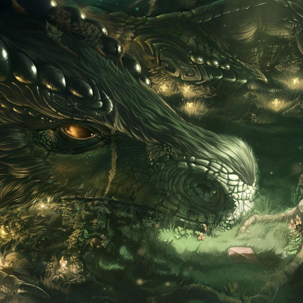 1024x1024 Widescreen Wallpaper of Green Dragon, Nice Cover