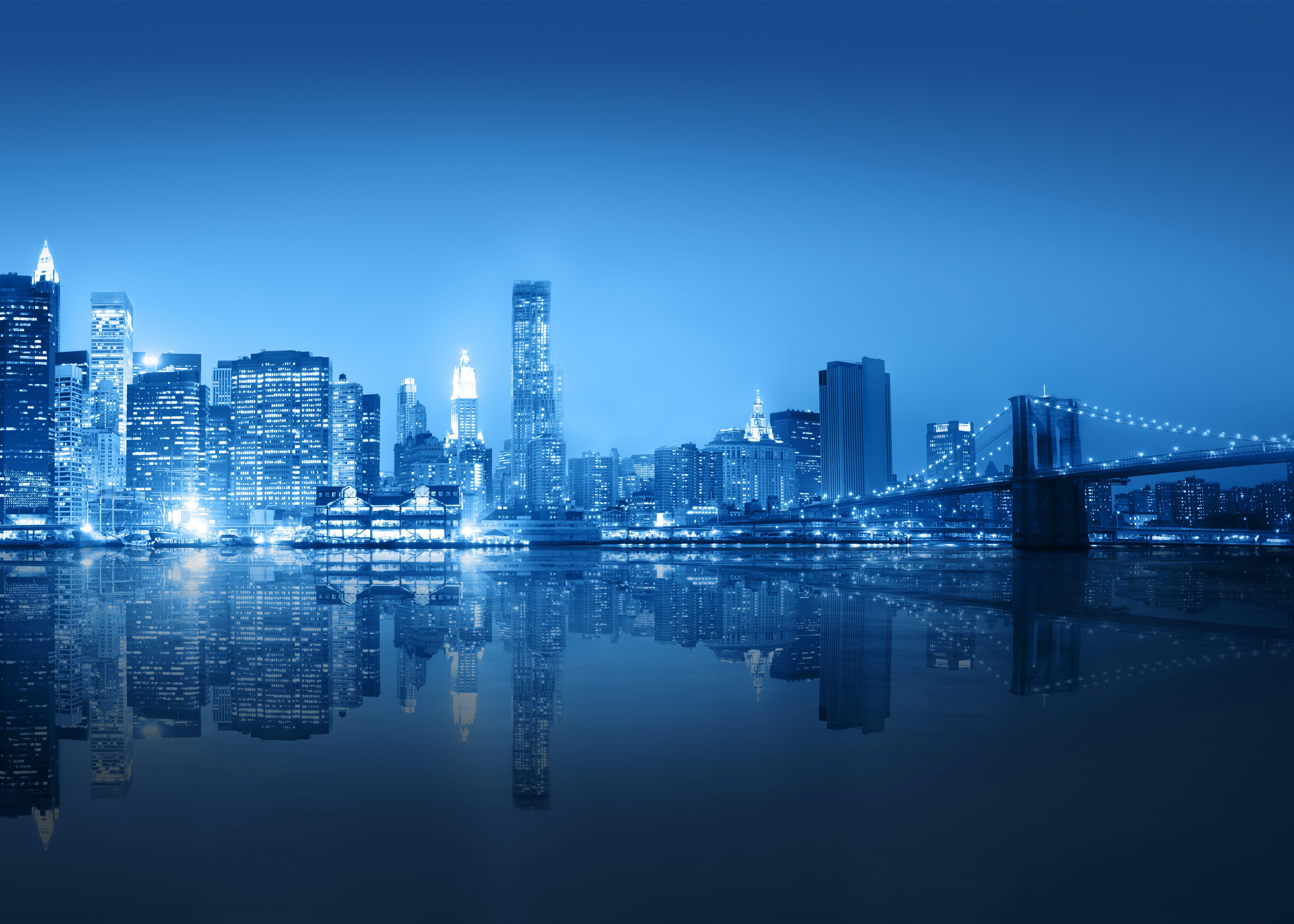 7000x5000 Desktop Wallpaper New York City USA bridge Night Rivers 7000x5000