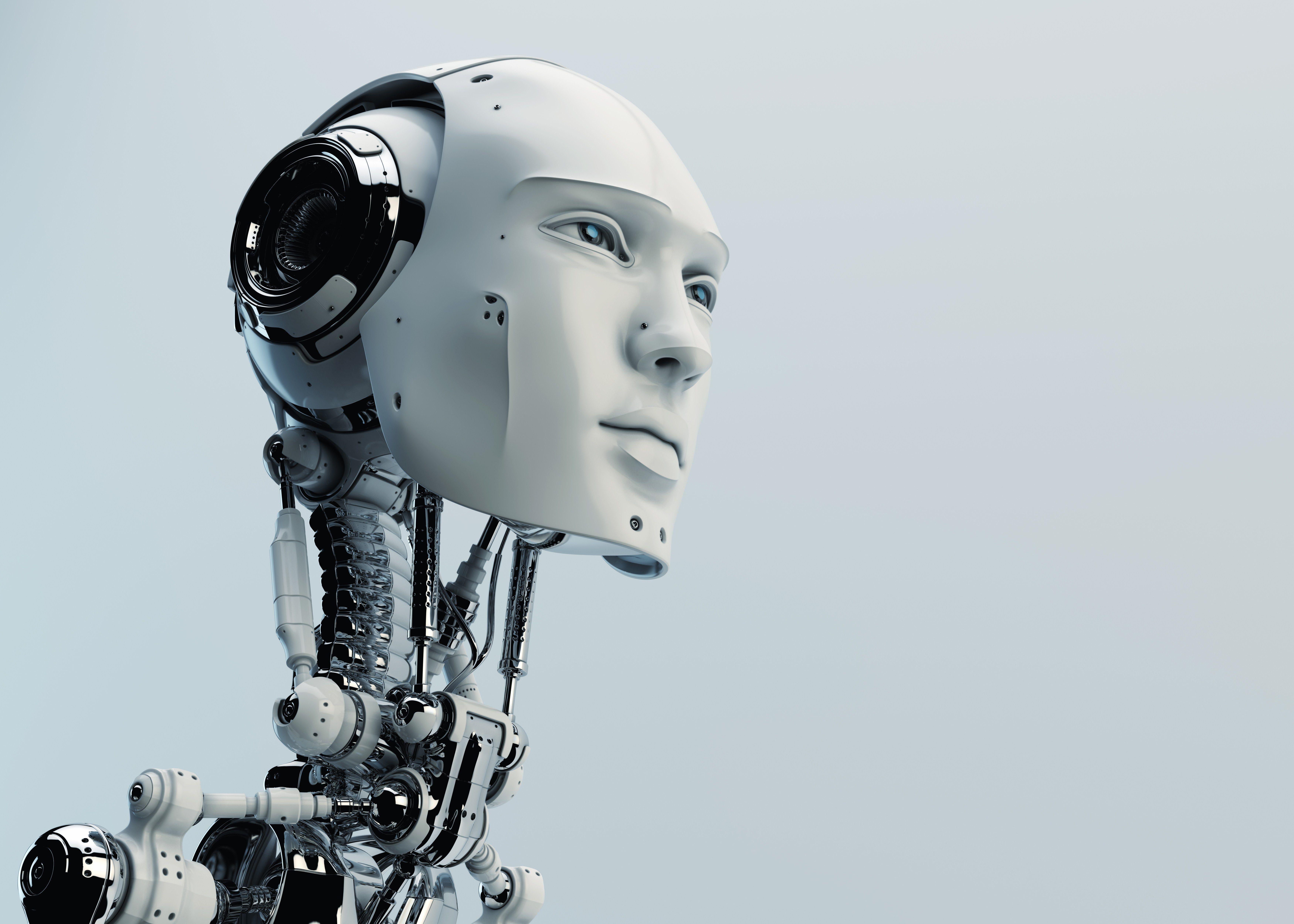 7000x5000 Wallpaper Robot Face Nature Head Glance Gray background 7000x5000