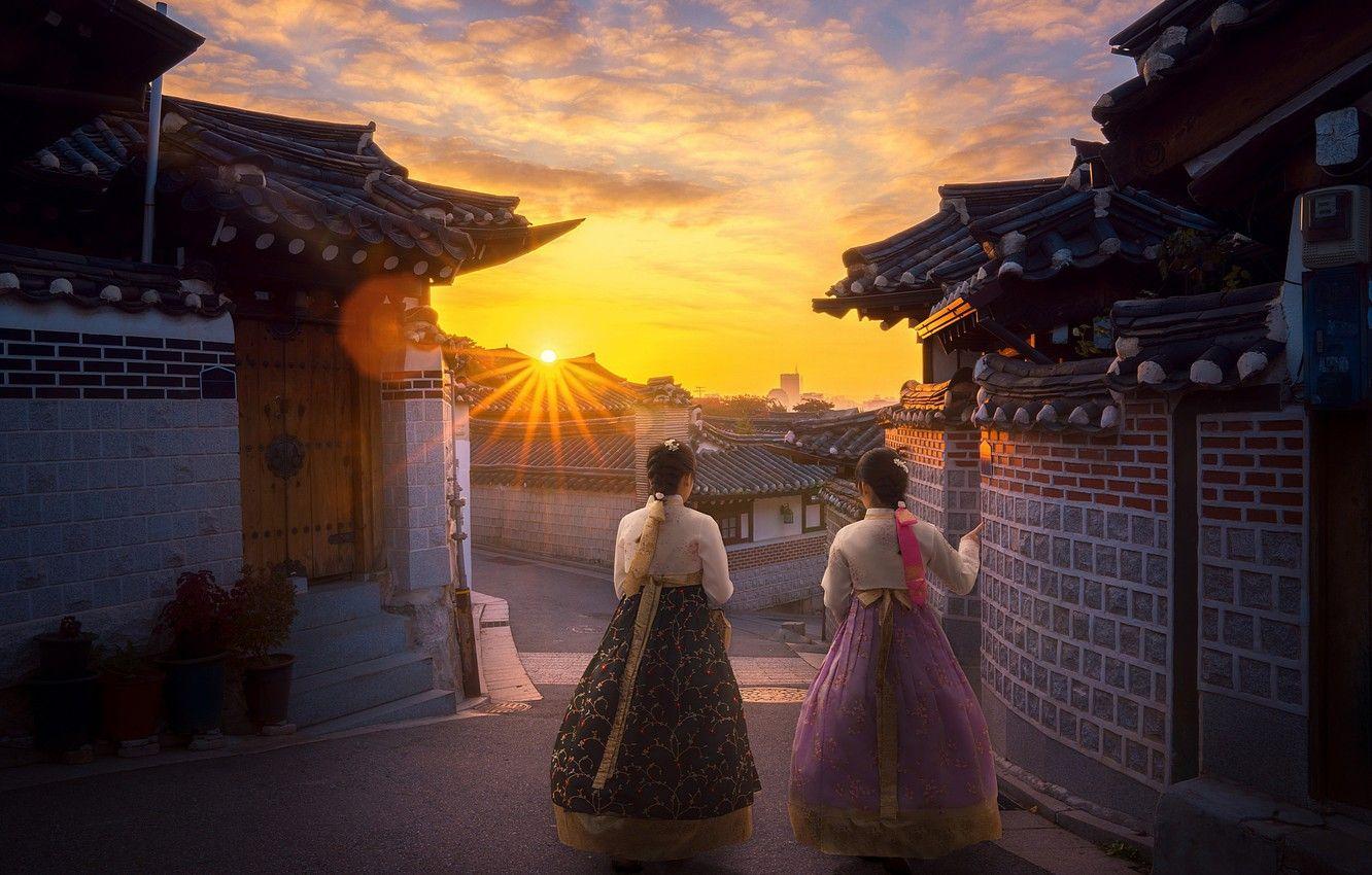 1332x850 Wallpaper morning, hanbok, the sun, dawn, girls, Koreans, hanbok