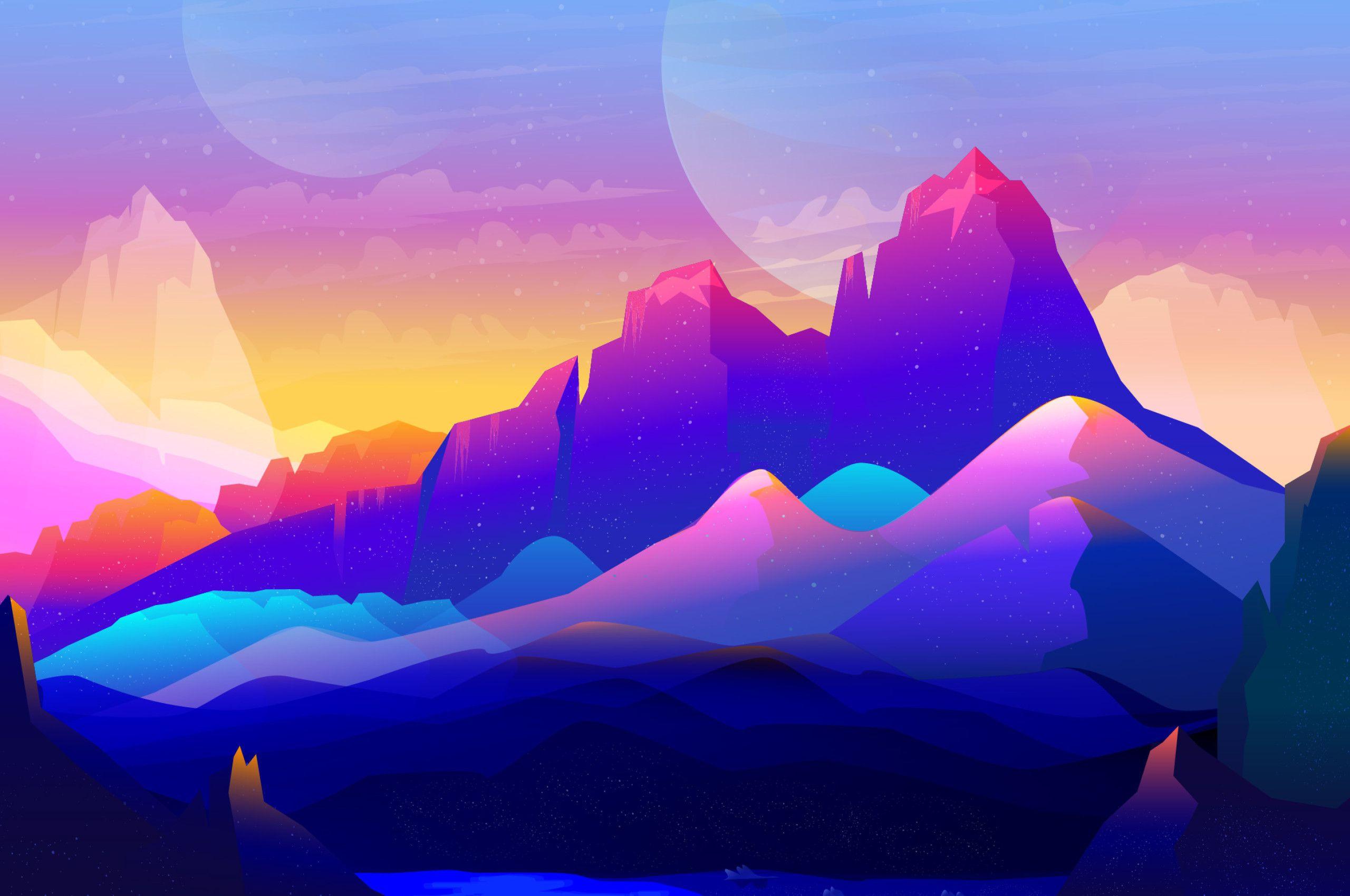 2560x1700 Rock Mountains Landscape Colorful Illustration