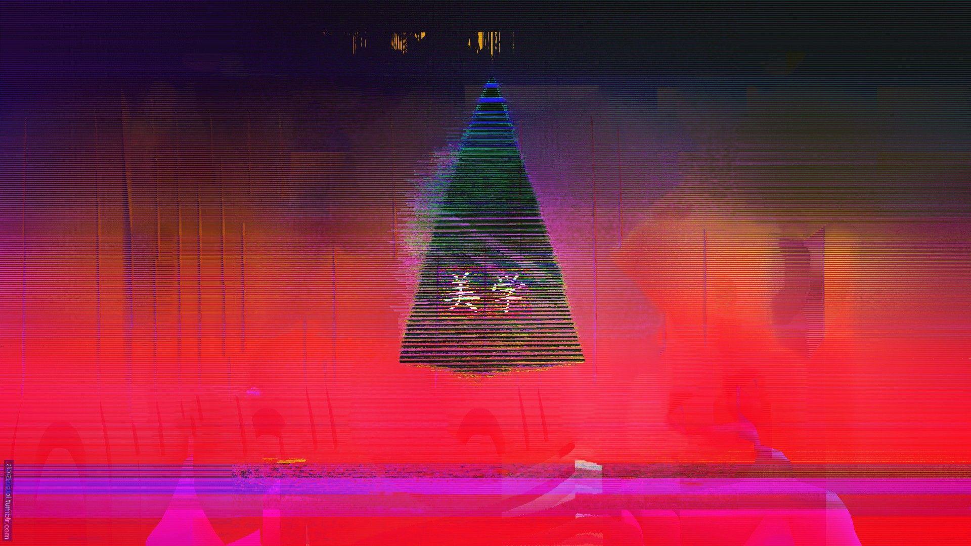 1920x1080 glitch art, Neon, Abstract, Triangle, Japan, Vaporwave Wallpaper
