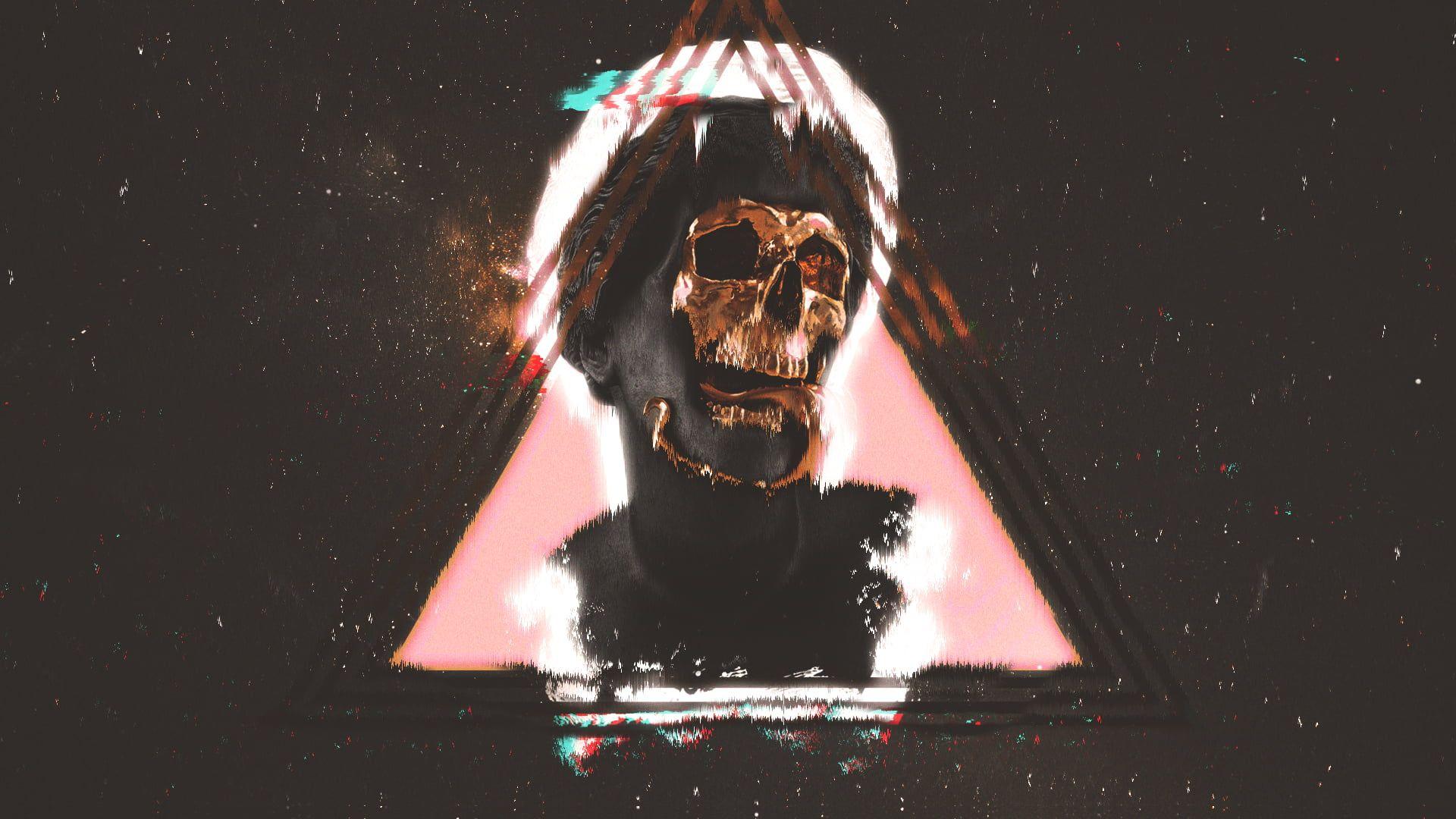 1920x1080 Skull painting, vaporwave, statue, digital art, space HD wallpaper