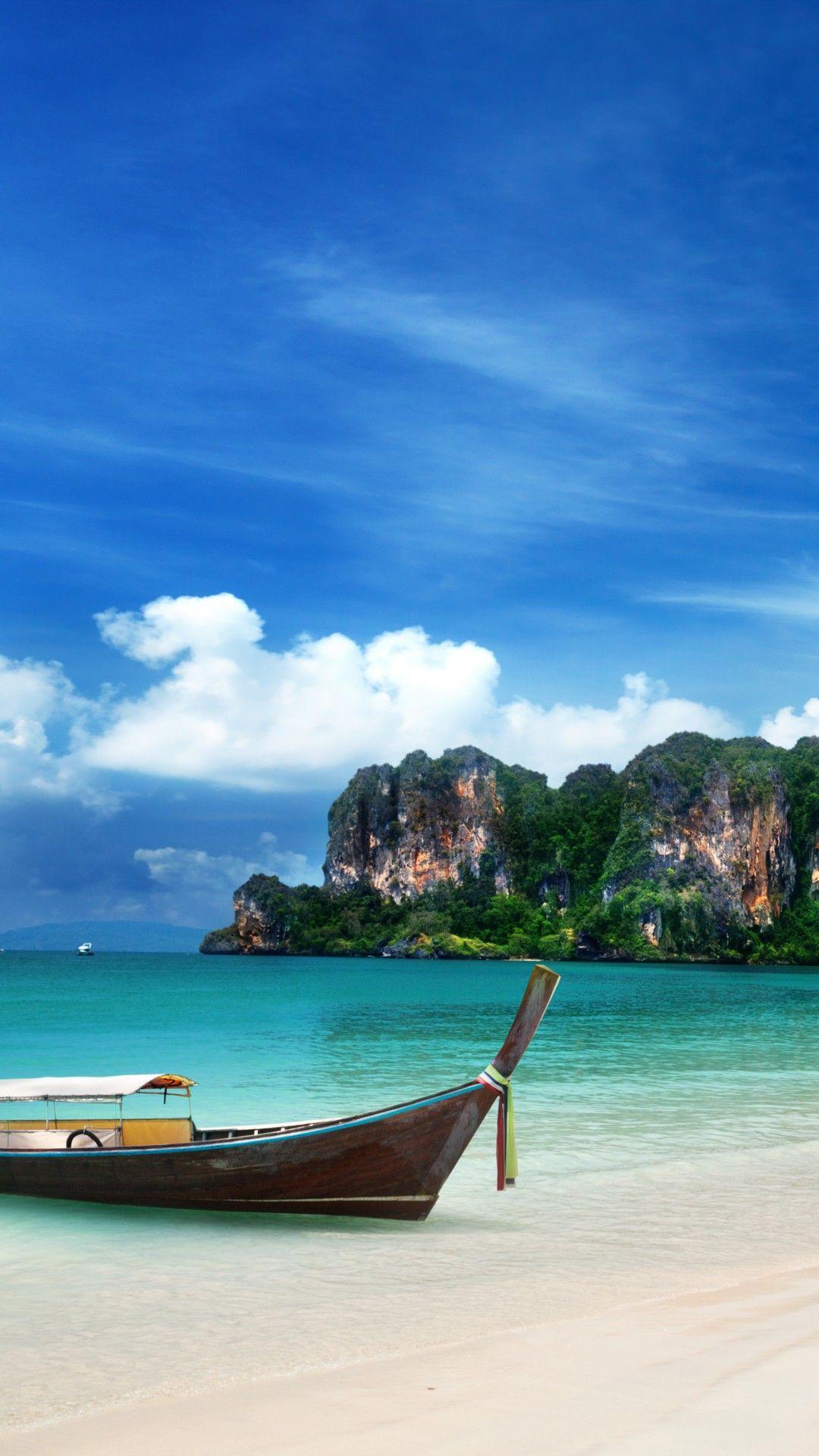 1080x1920 Wallpaper Krabi Beach, HD, 4k wallpaper, Thailand, Best Beaches in the World, tourism, travel, resort, vacation, sand, boat, sky, World's best diving sites, OS