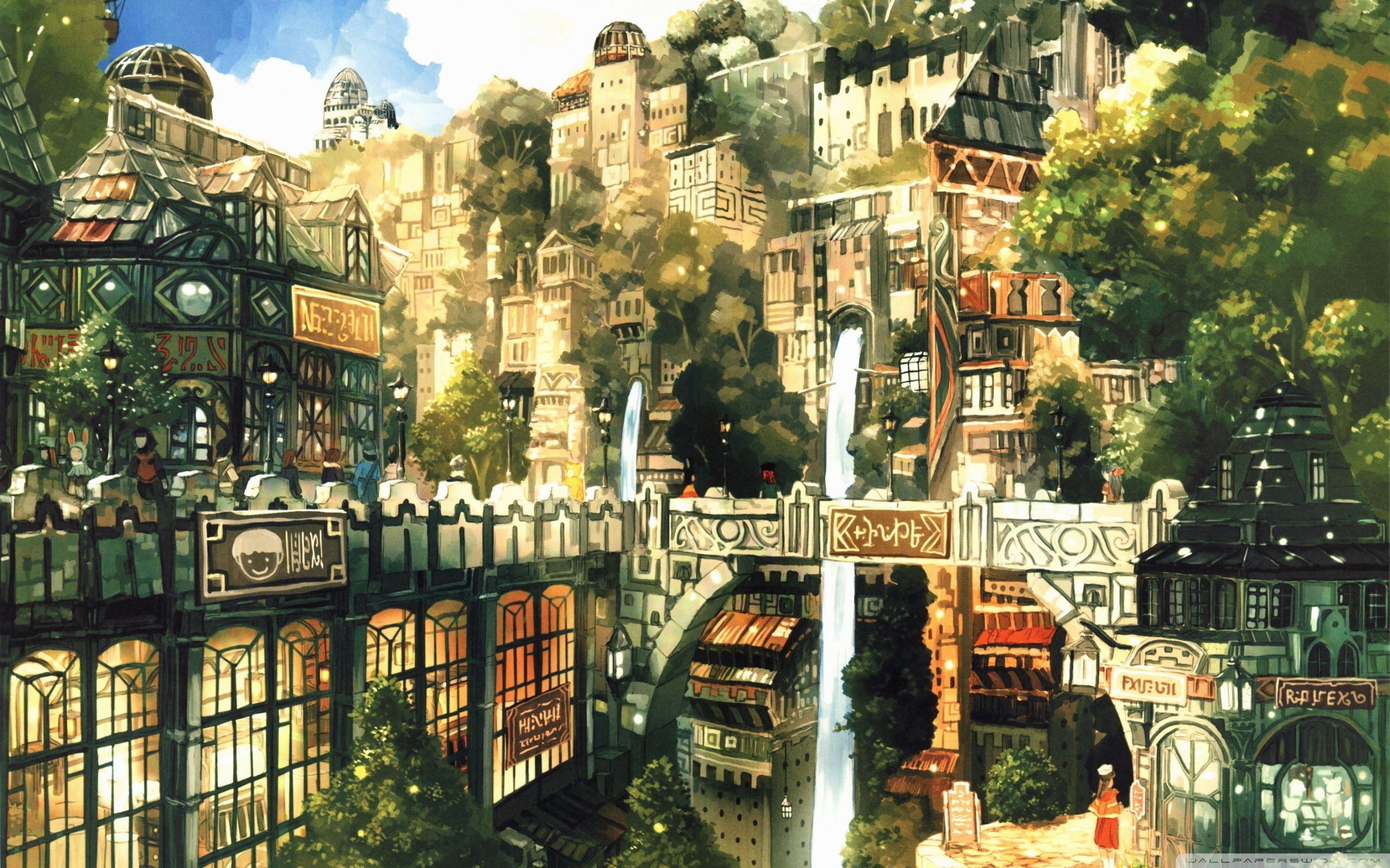 2560x1600 Anime City Painting ❤ 4K HD Desktop Wallpaper for • Wide & Ultra