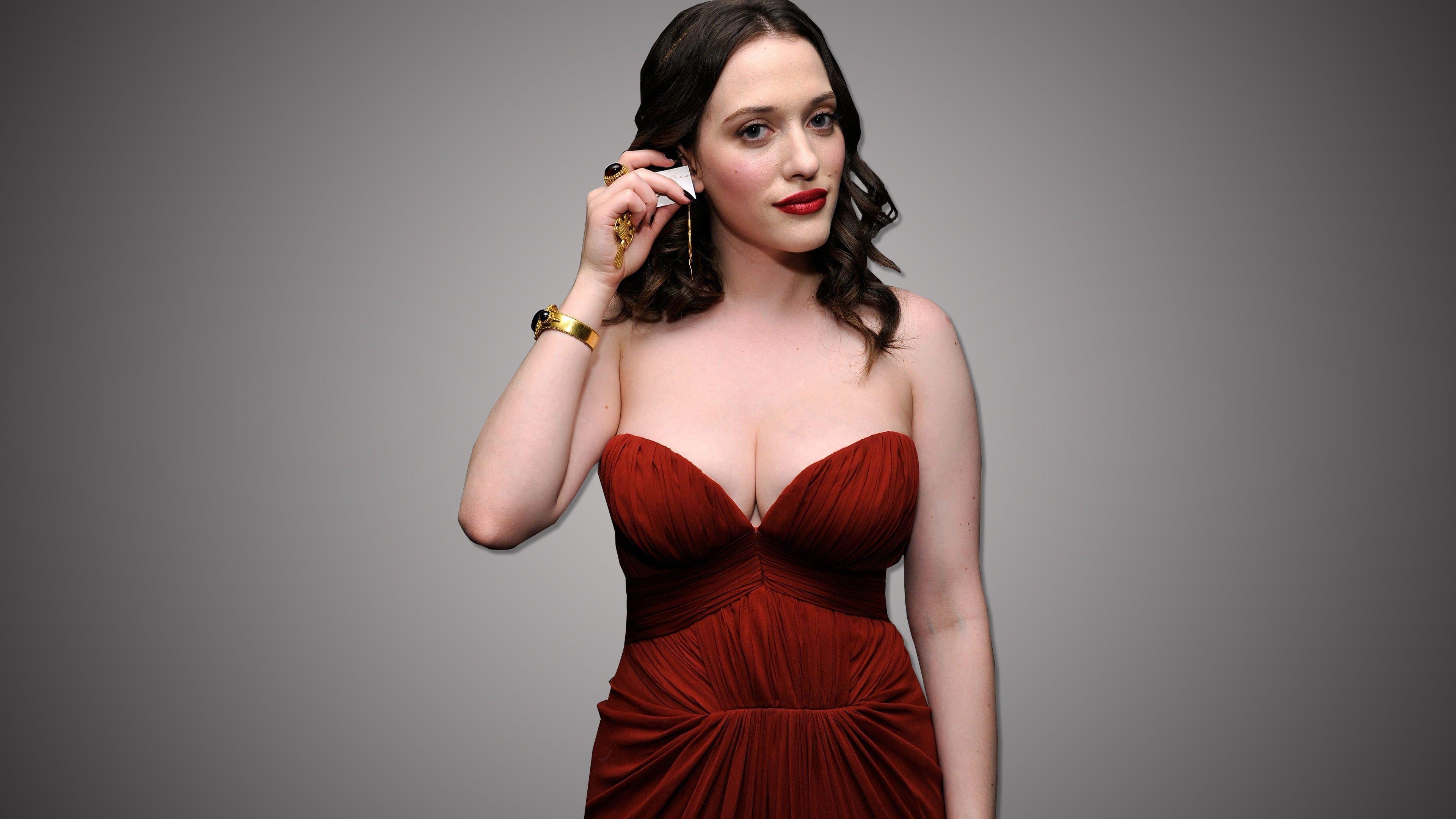 3840x2160 Women's red strapless sweetheart dress HD wallpaper