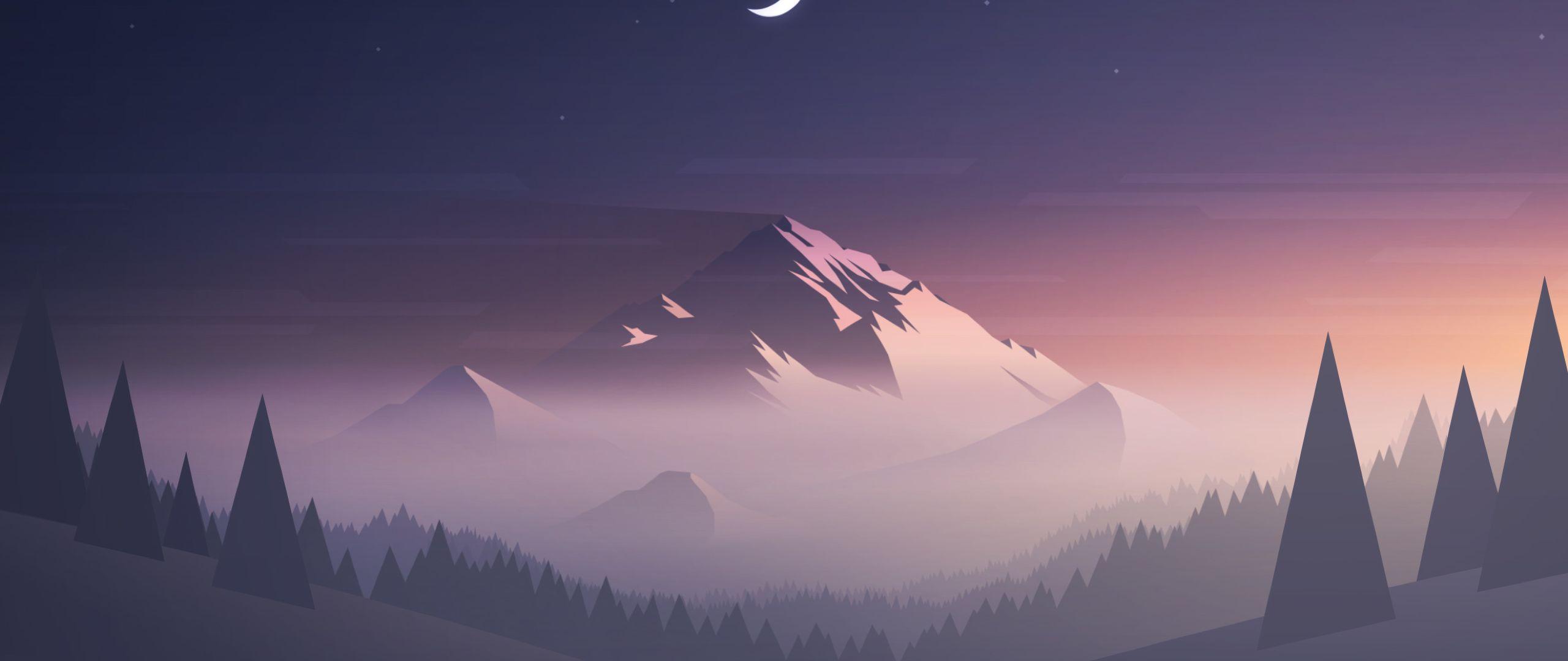 2560x1080 Mountains Moon Trees Minimal 2560x1080 Resolution