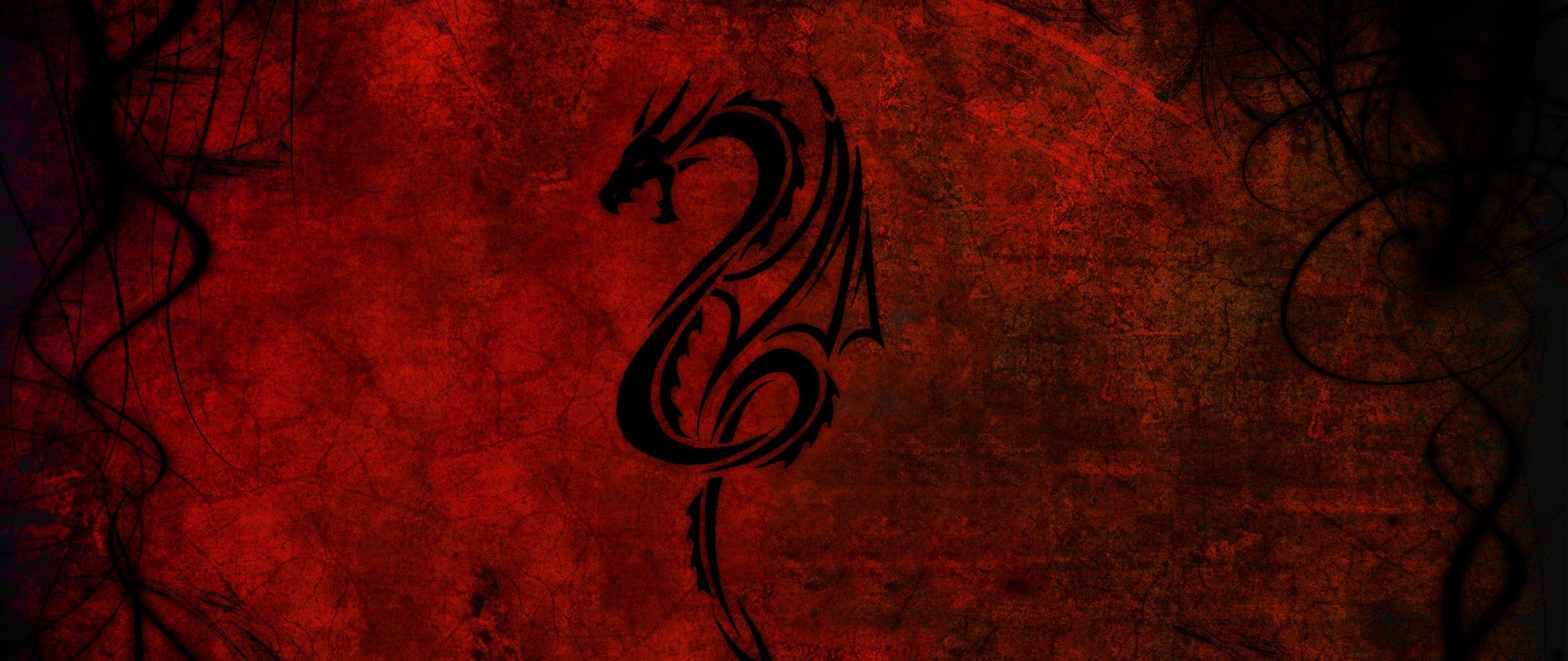 2560x1080 Download wallpaper 2560x1080 dragon, pattern, red, black dual wide