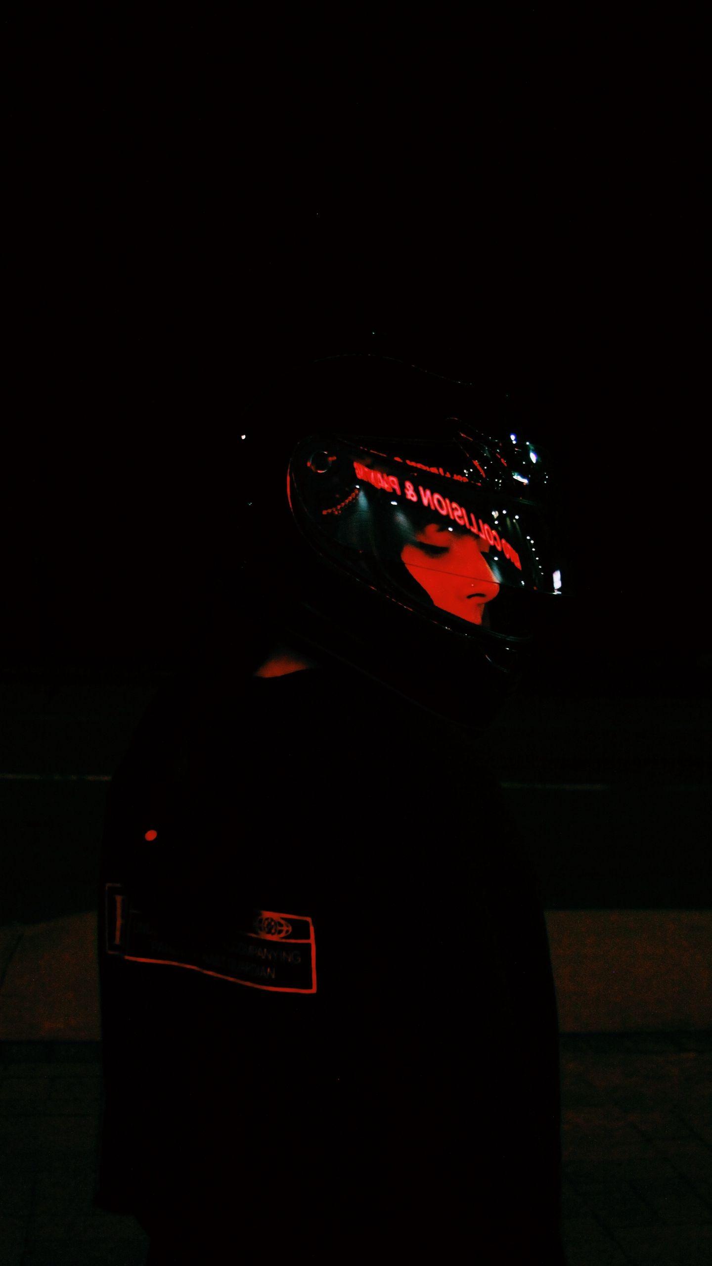 1440x2560 Download wallpaper 1440x2560 helmet, face, dark, light, red, black