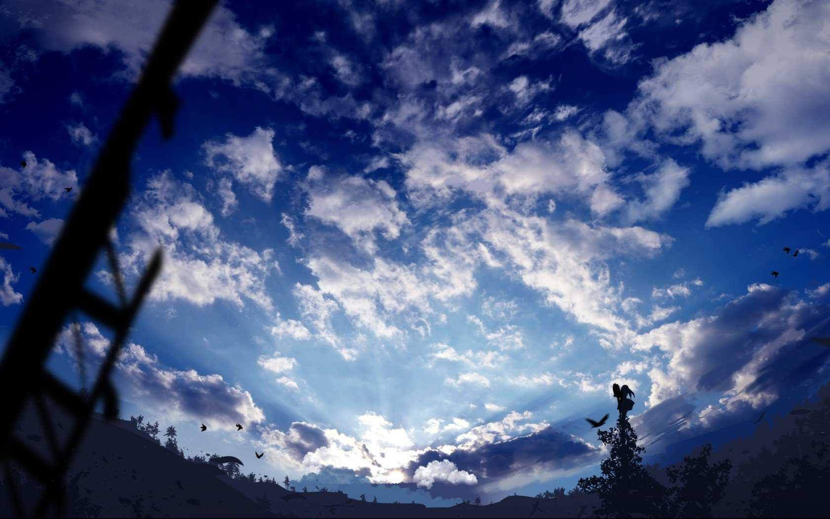 1680x1050 Manga Original Art Clouds Sky Birds 4K HD Wallpaper (1680x1050)