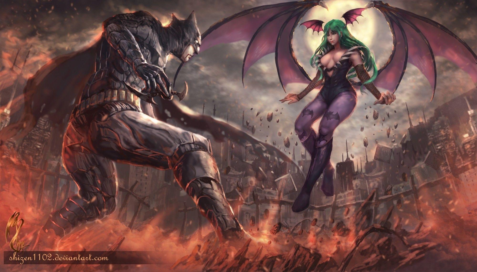2000x1143 Morrigan (Darkstalkers), Fantasy art, Batman Wallpaper HD