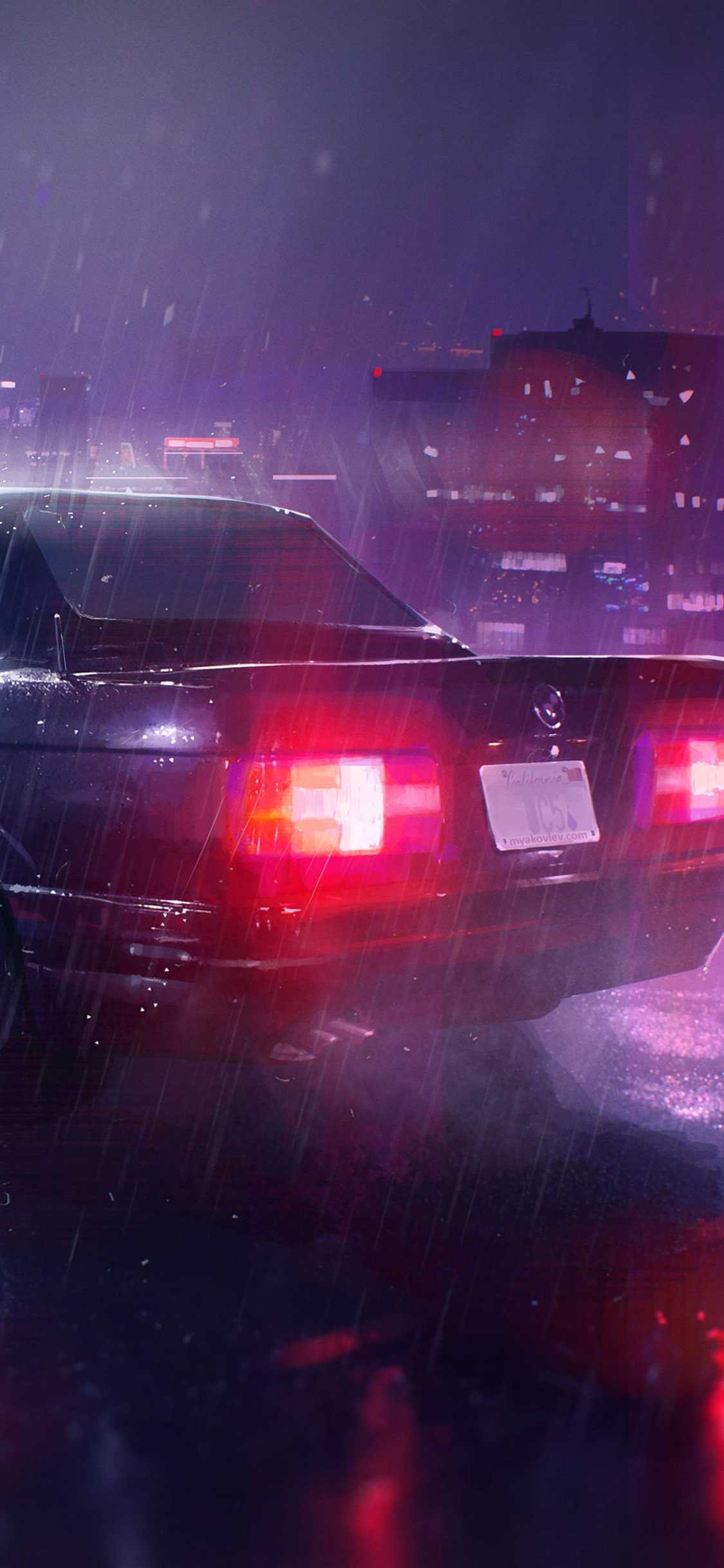 1125x2436 Car Raining Night HD Wallpaper (1125x2436)