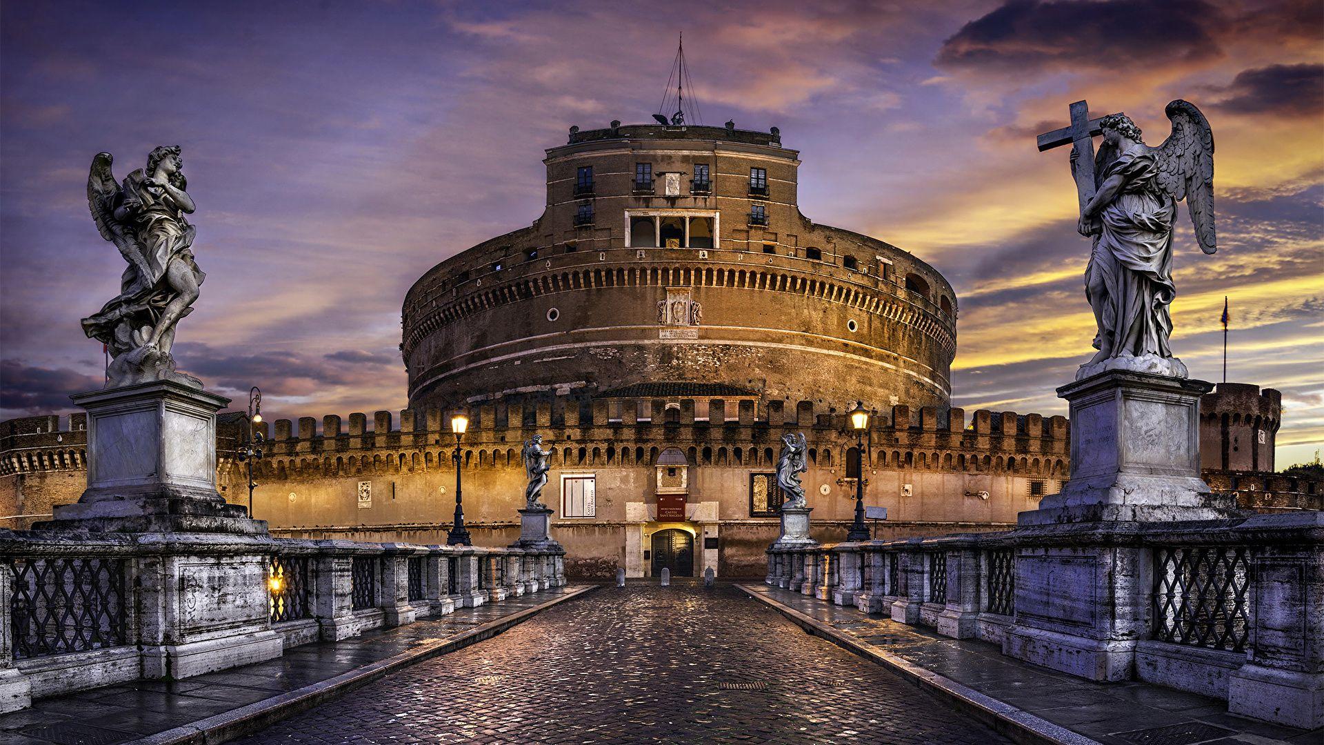 1920x1080 Photos Italy Castel Sant'Angelo Roma Castles Night Cities 1920x1080