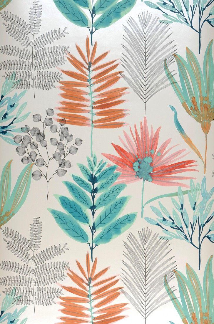 728x1100 Wallpaper Hilma Cream, Orange brown, Pastel green, Red, Black